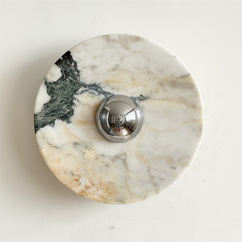 Zeno Modern Minimalist Round Chrome Marble Metal Wall Sconce - Letslighting