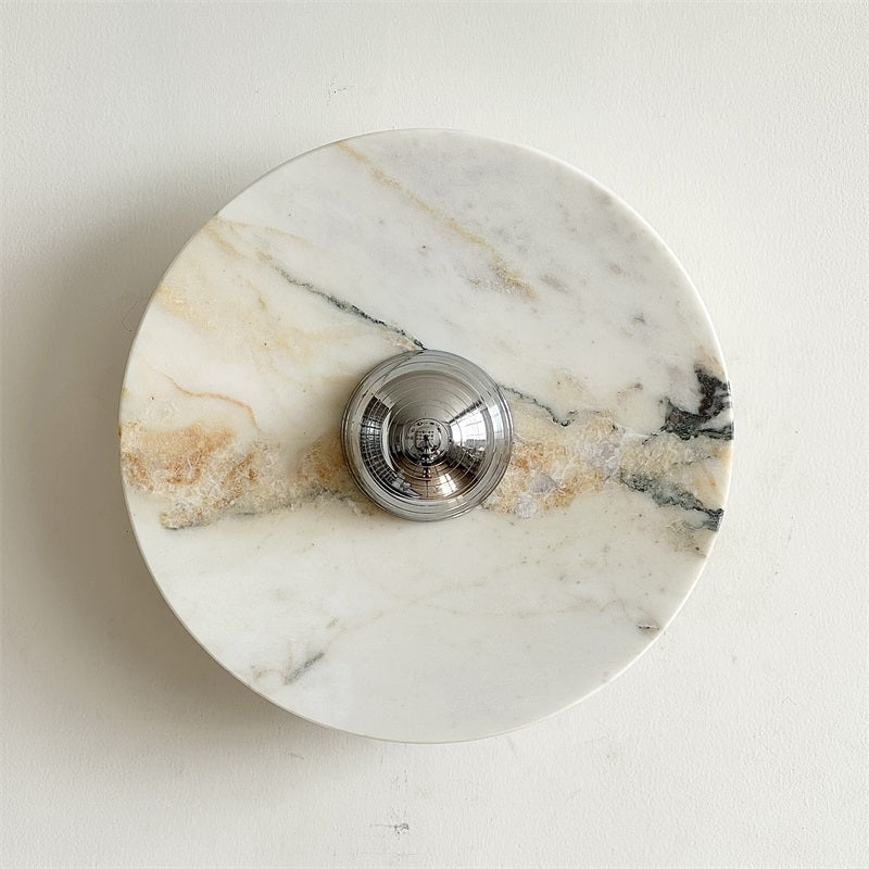 Zeno Modern Minimalist Round Chrome Marble Metal Wall Sconce - Letslighting
