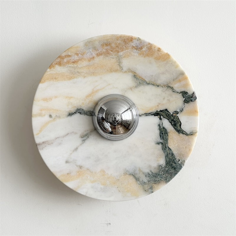 Zeno Modern Minimalist Round Chrome Marble Metal Wall Sconce - Letslighting