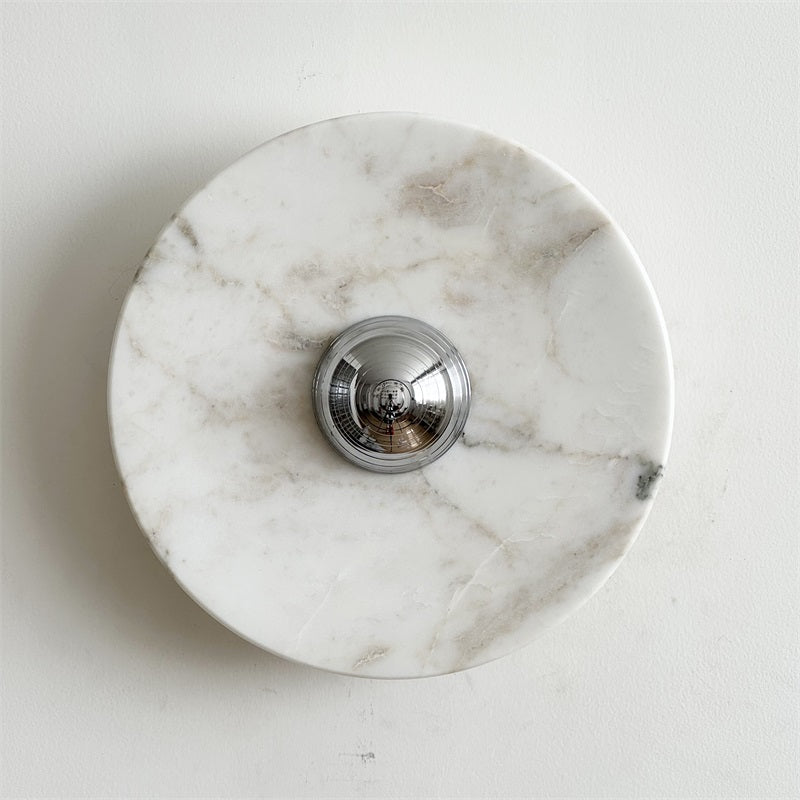 Zeno Modern Minimalist Round Chrome Marble Metal Wall Sconce - Letslighting