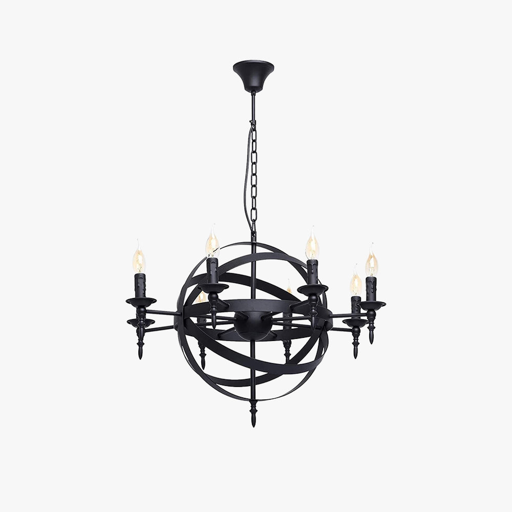 Silva Retro Kerze LED-Kronleuchter Metall Glas Schwarz Esszimmer