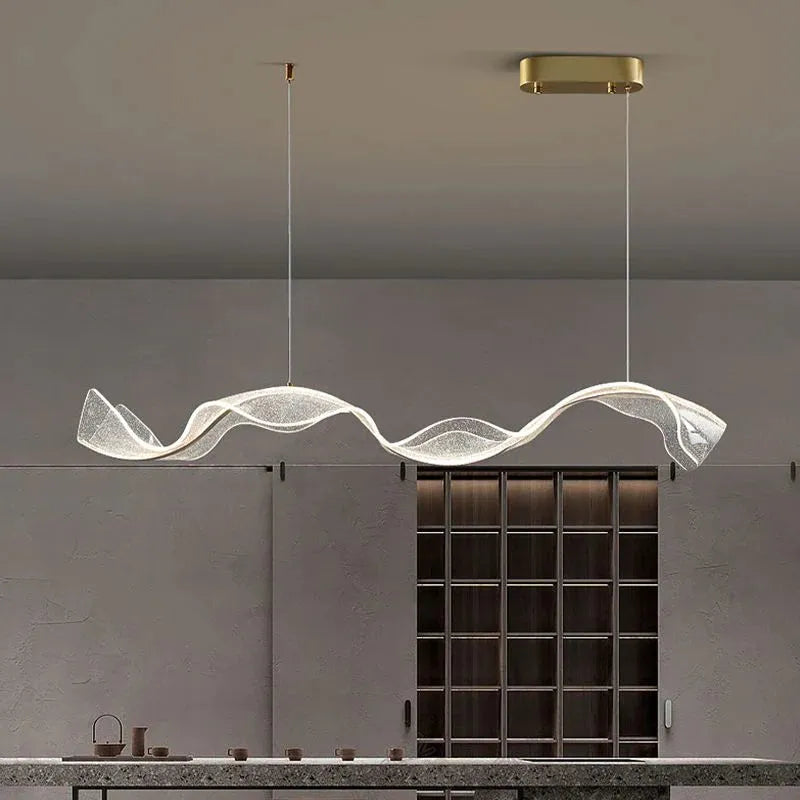Kristy Pendelleuchte Designer Wave Acrylic, Weiß/Gold, Esszimmer