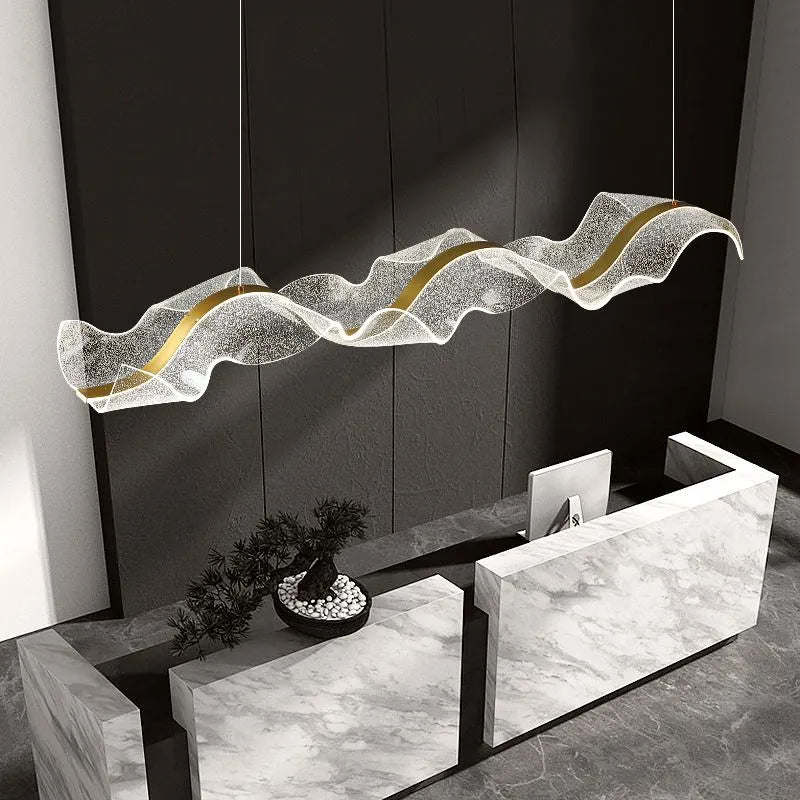 Kristy Pendelleuchte Designer Wave Acrylic, Weiß/Gold, Esszimmer