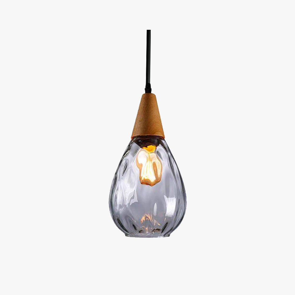 Aria Rustikal  Pendelleuchte  Tränentropfen LED Klar/Grau  Glas&Holz