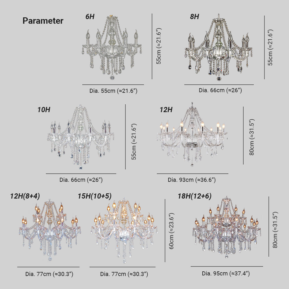 Silva Vintage LED Kronleuchter Kerzenform Klar Wohn/Esszimmer Glas 6/8/10/12/15/18-flammig