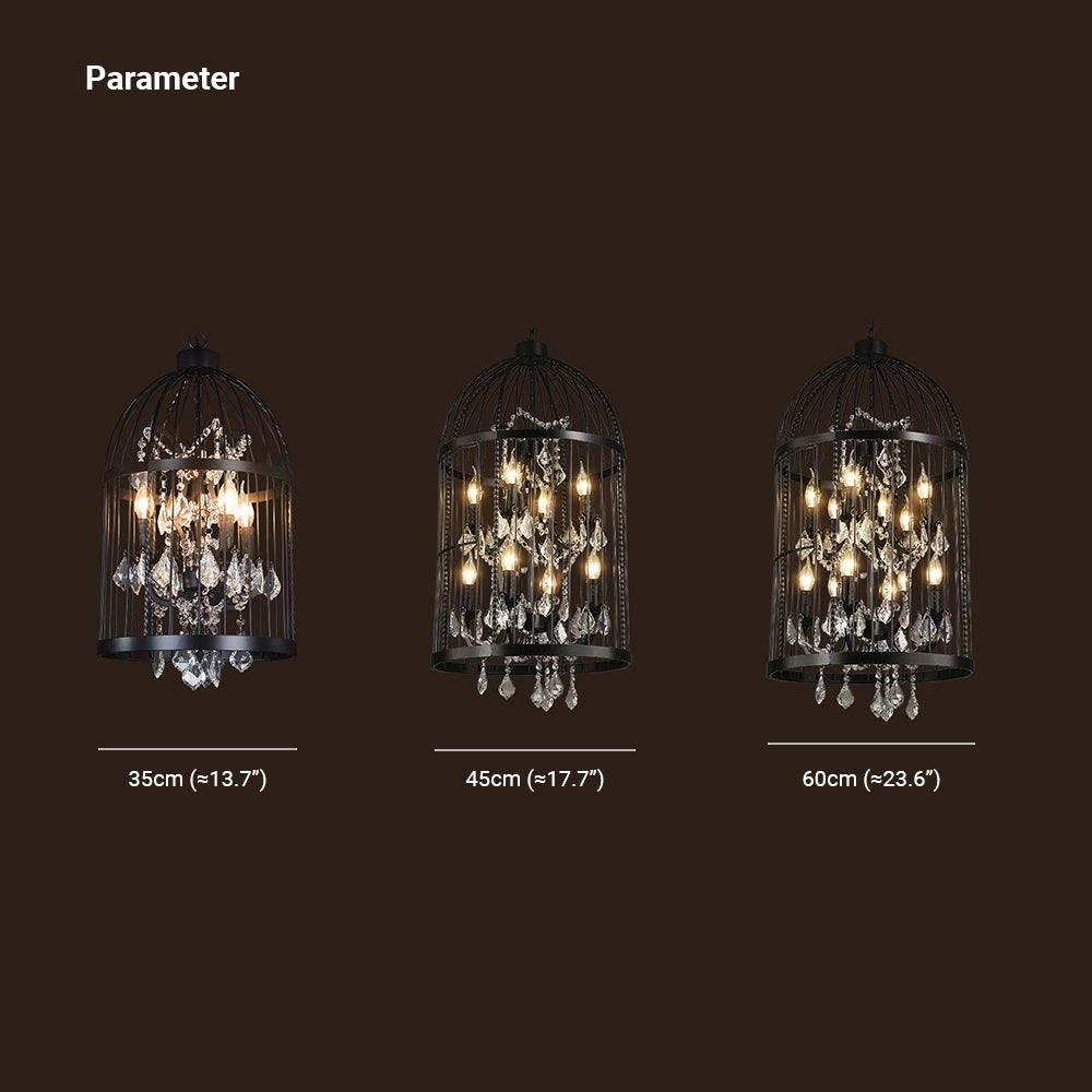 Kristy Retro LED Pendelleuchte Vogelkäfig Schwarz/Rost Wohn/Schlafzimmer Metall&Kristall 4/8/12-Flammig