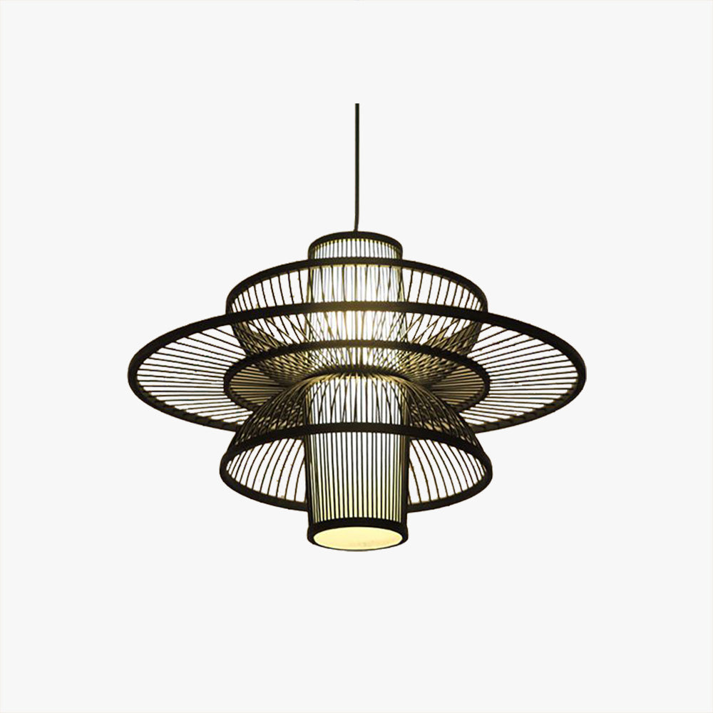 Muto Modern LED Pendelleuchte Schwarz/Beige Wohn/Ess/Schlafzimmer Esstisch Rattan