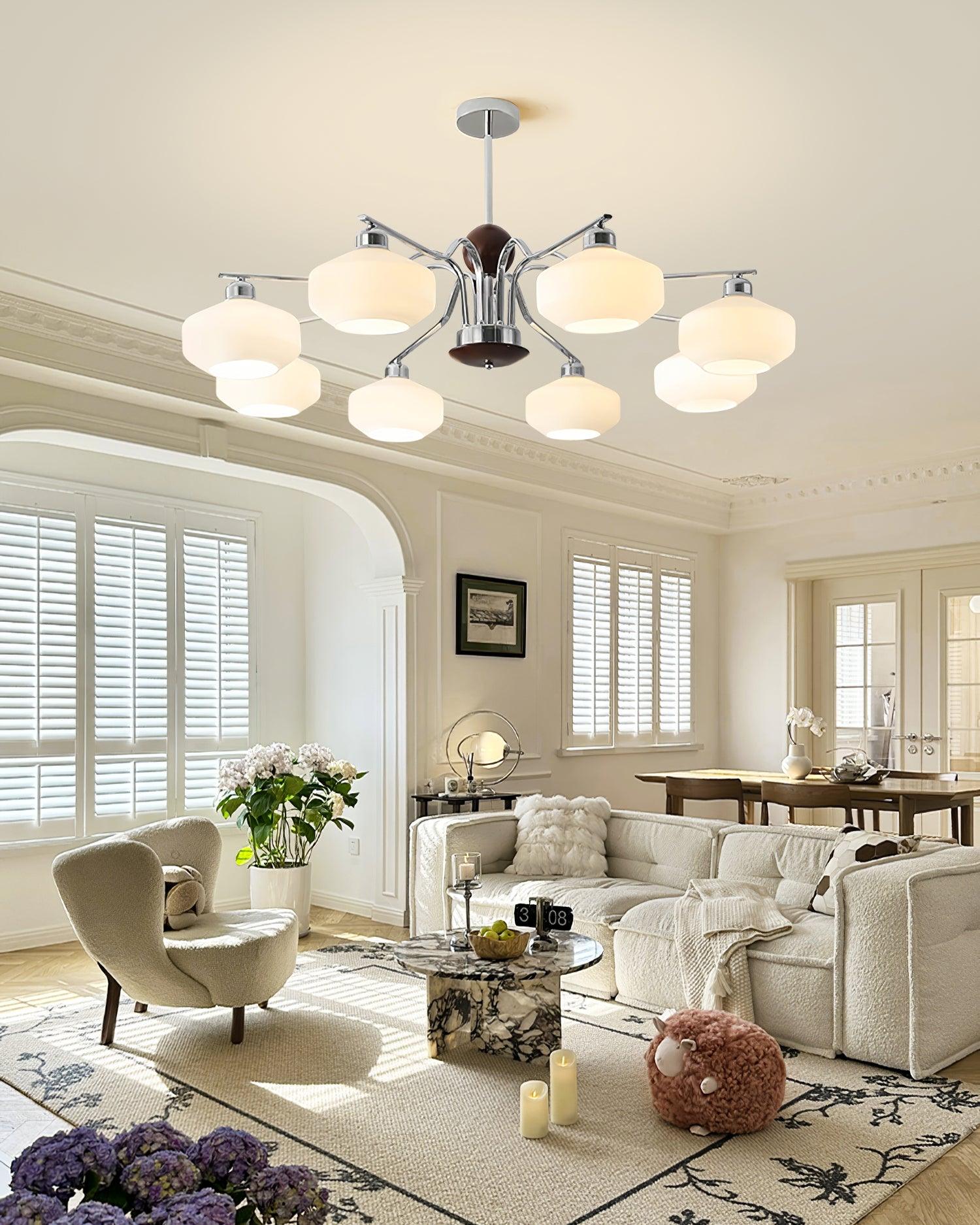 Luna Vintage Kronleuchter aus Glas und Nussbaum-Letslighting