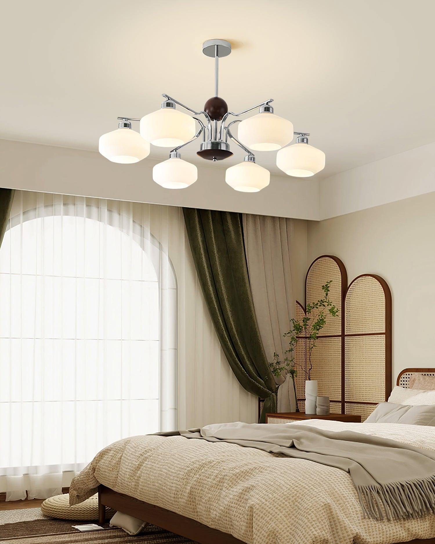 Luna Vintage Kronleuchter aus Glas und Nussbaum-Letslighting