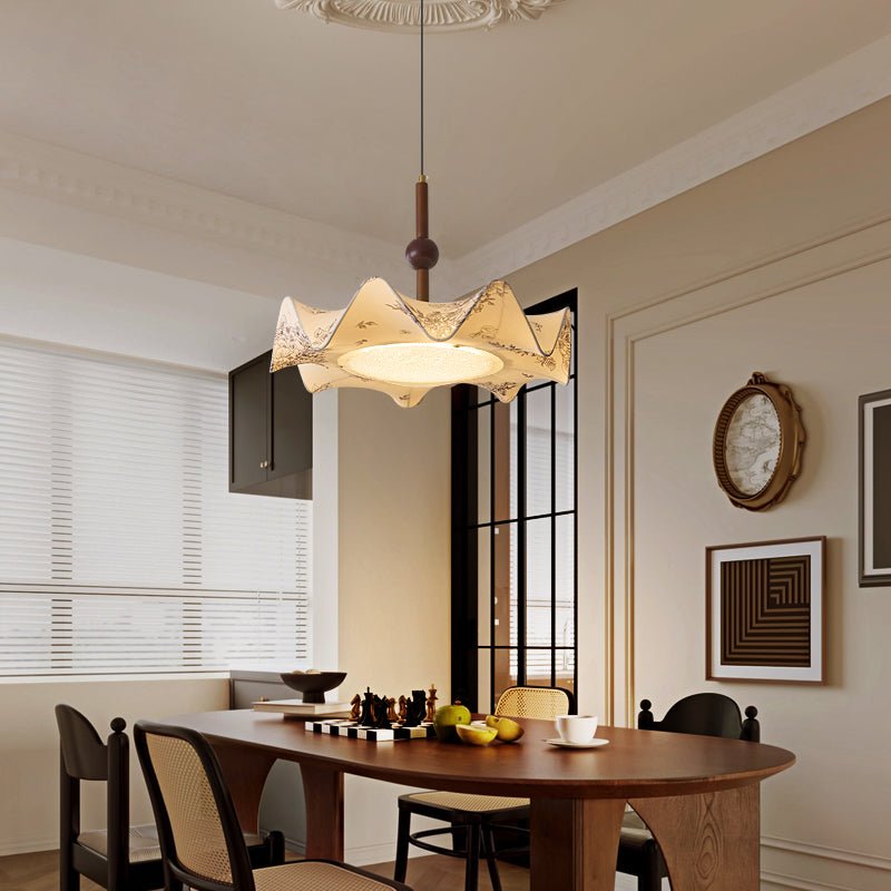 Zoshaos Traditionell Eleganz Vintage Stoff Holz Pendelleuchte-Letslighting