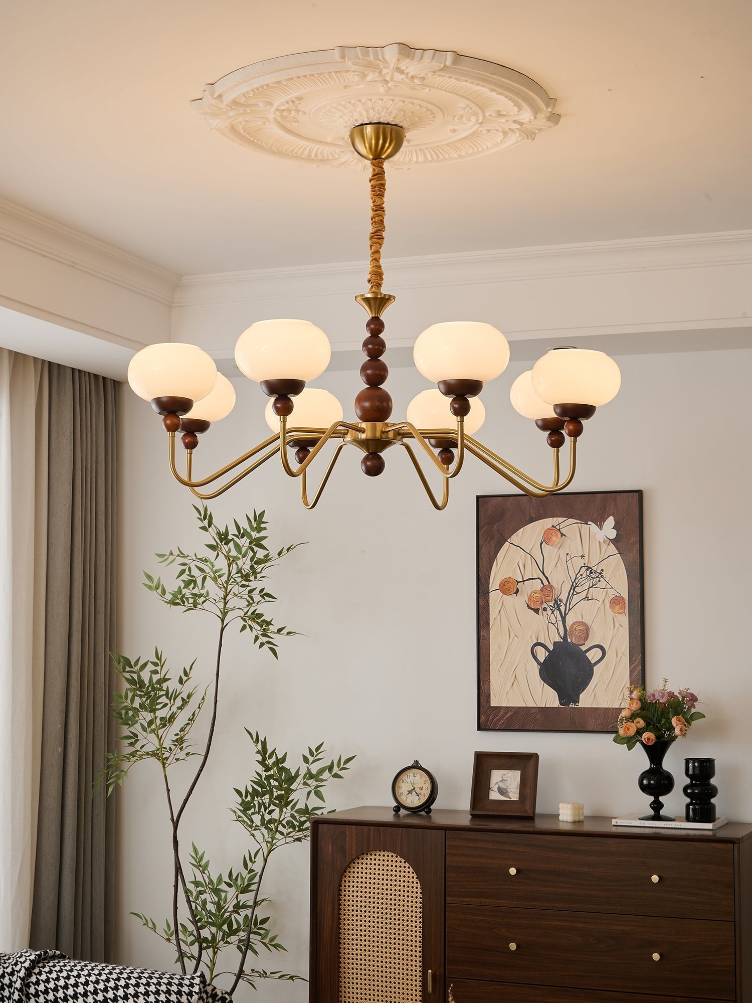 Lustra Kronleuchter Glas Holz Messing Modern 6-Licht-Letslighting