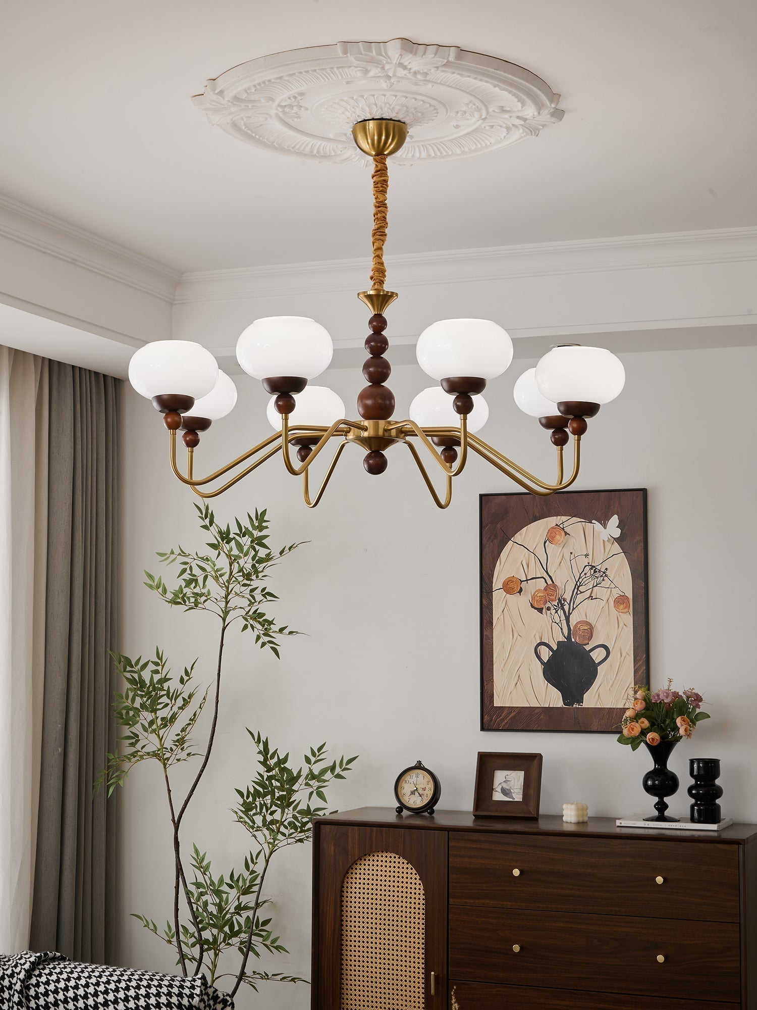 Lustra Kronleuchter Glas Holz Messing Modern 6-Licht-Letslighting