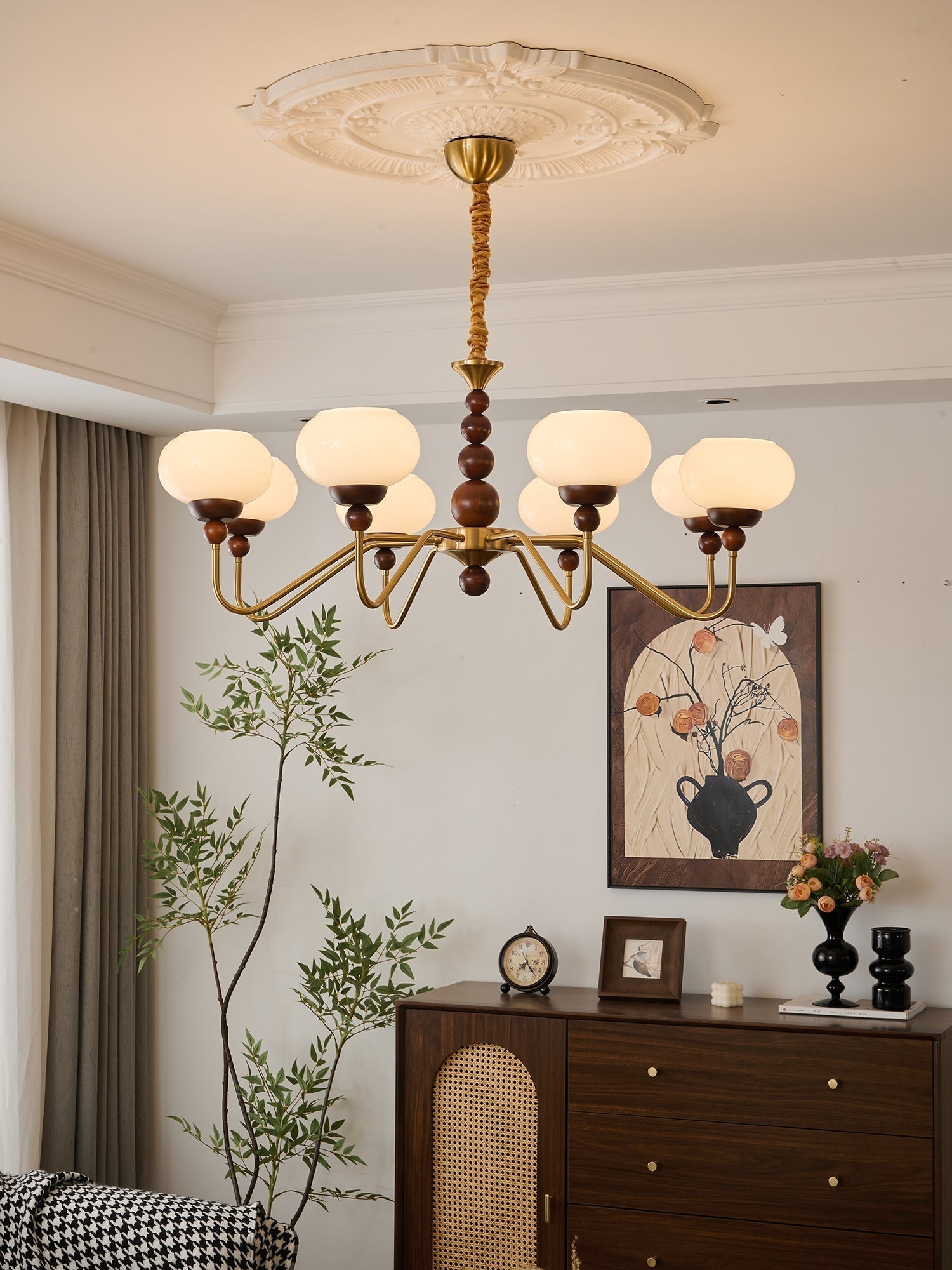 Lustra Kronleuchter Glas Holz Messing Modern 6-Licht-Letslighting