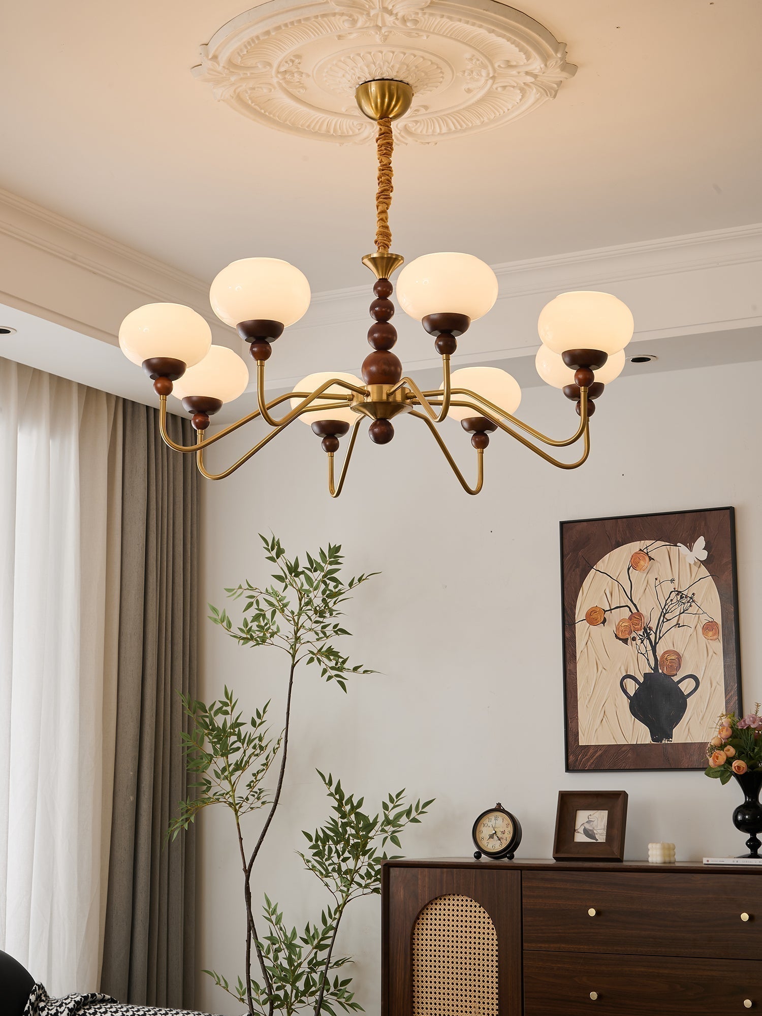 Lustra Kronleuchter Glas Holz Messing Modern 6-Licht-Letslighting