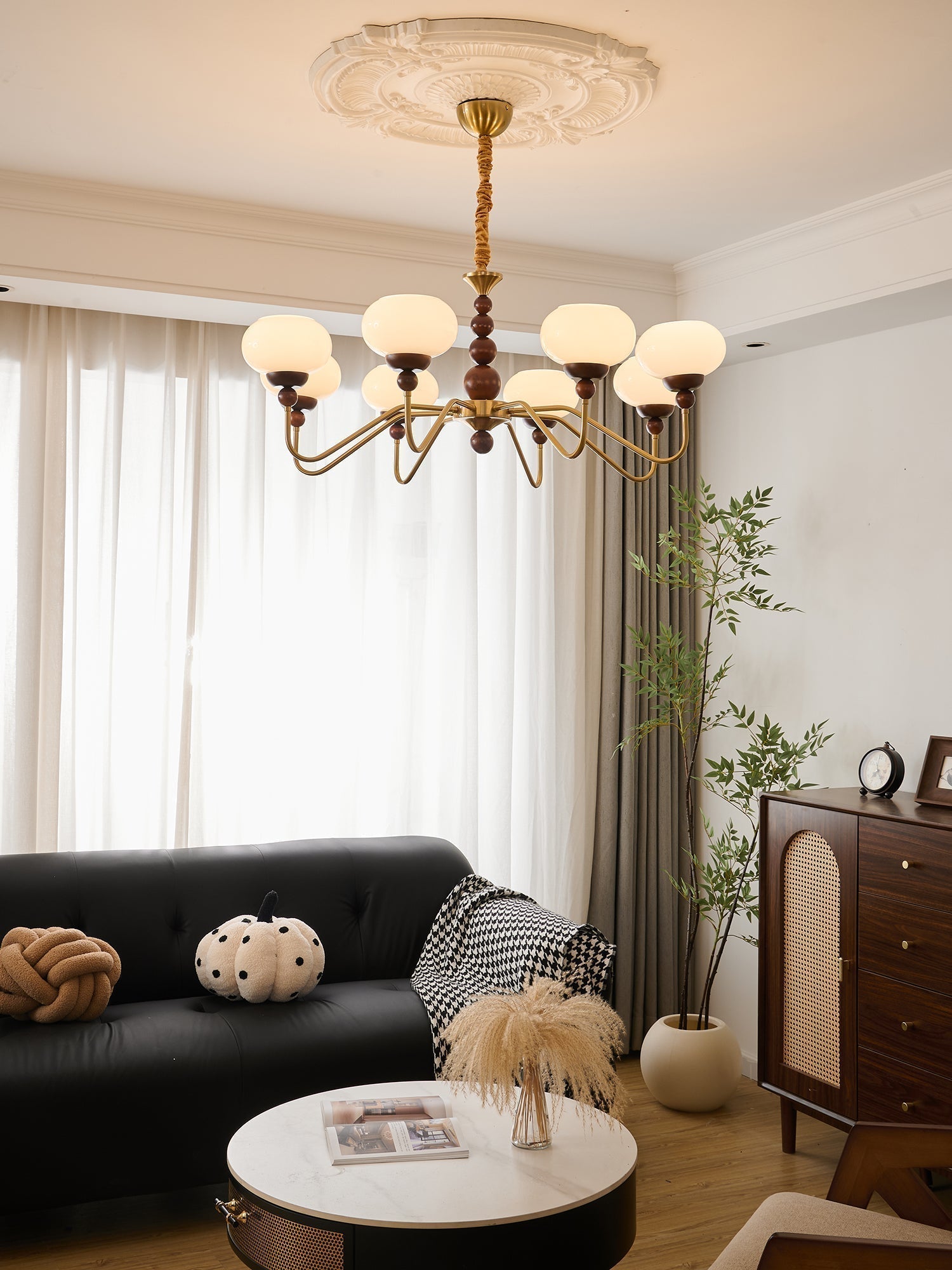 Lustra Kronleuchter Glas Holz Messing Modern 6-Licht-Letslighting