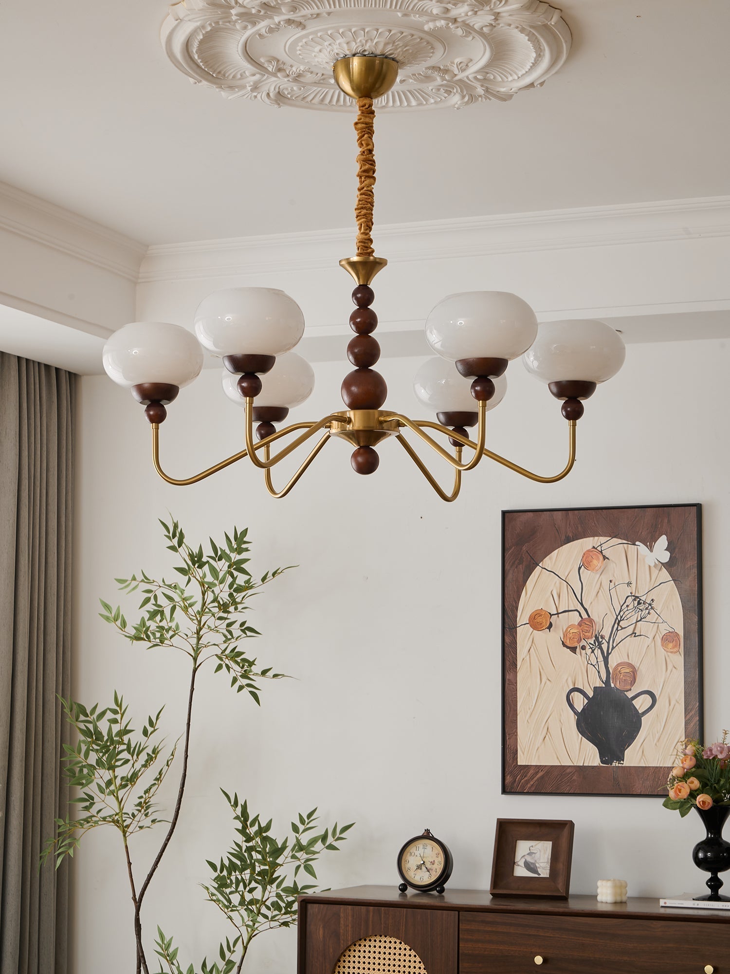 Lustra Kronleuchter Glas Holz Messing Modern 6-Licht-Letslighting