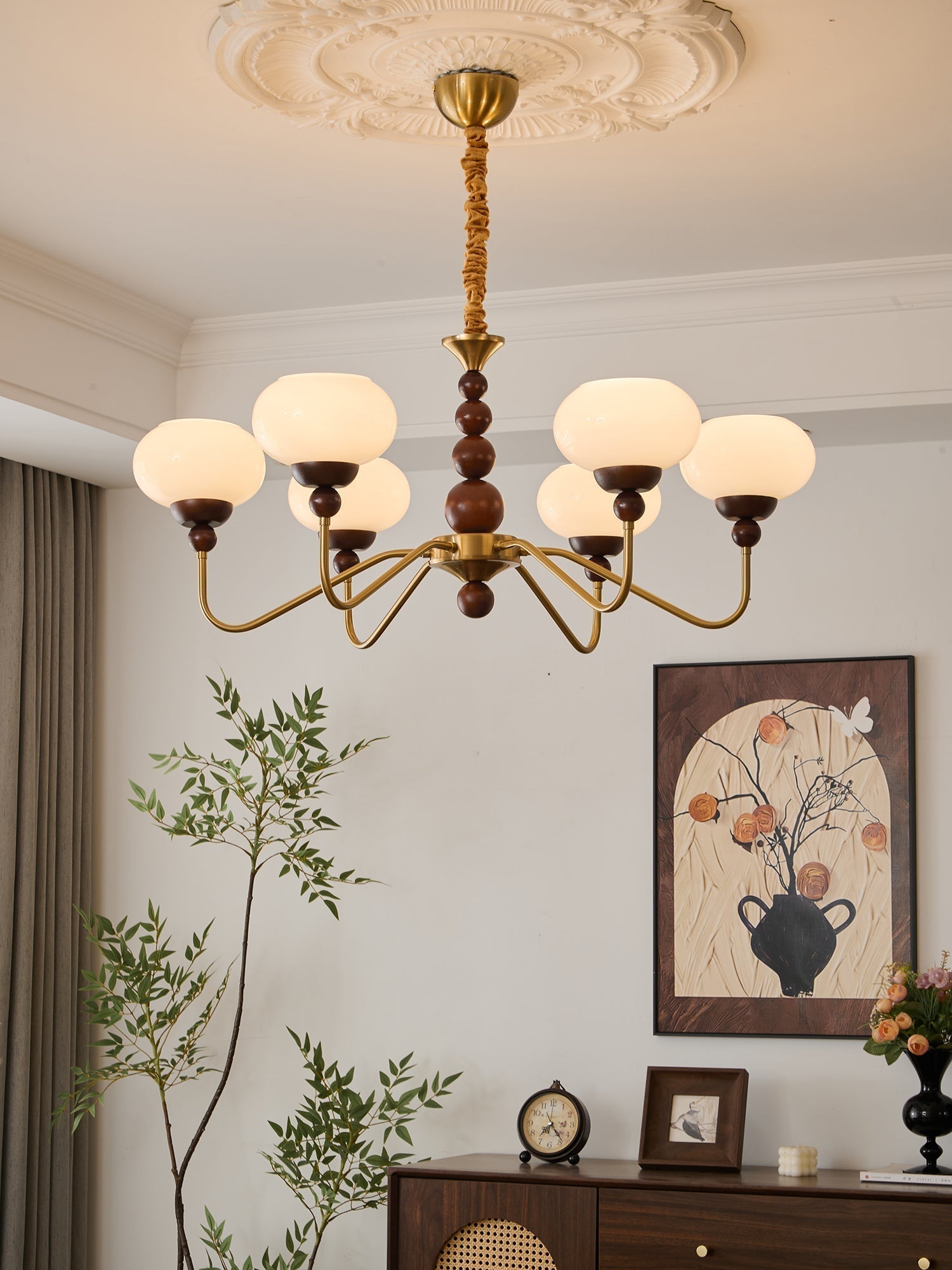 Lustra Kronleuchter Glas Holz Messing Modern 6-Licht-Letslighting