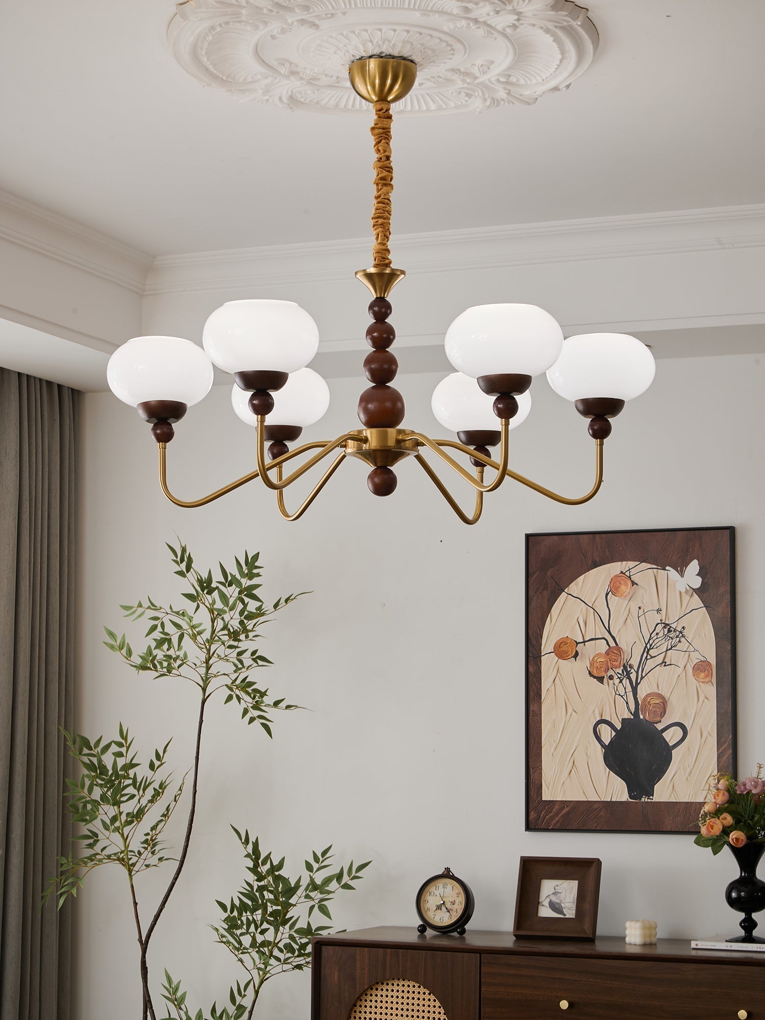 Lustra Kronleuchter Glas Holz Messing Modern 6-Licht-Letslighting
