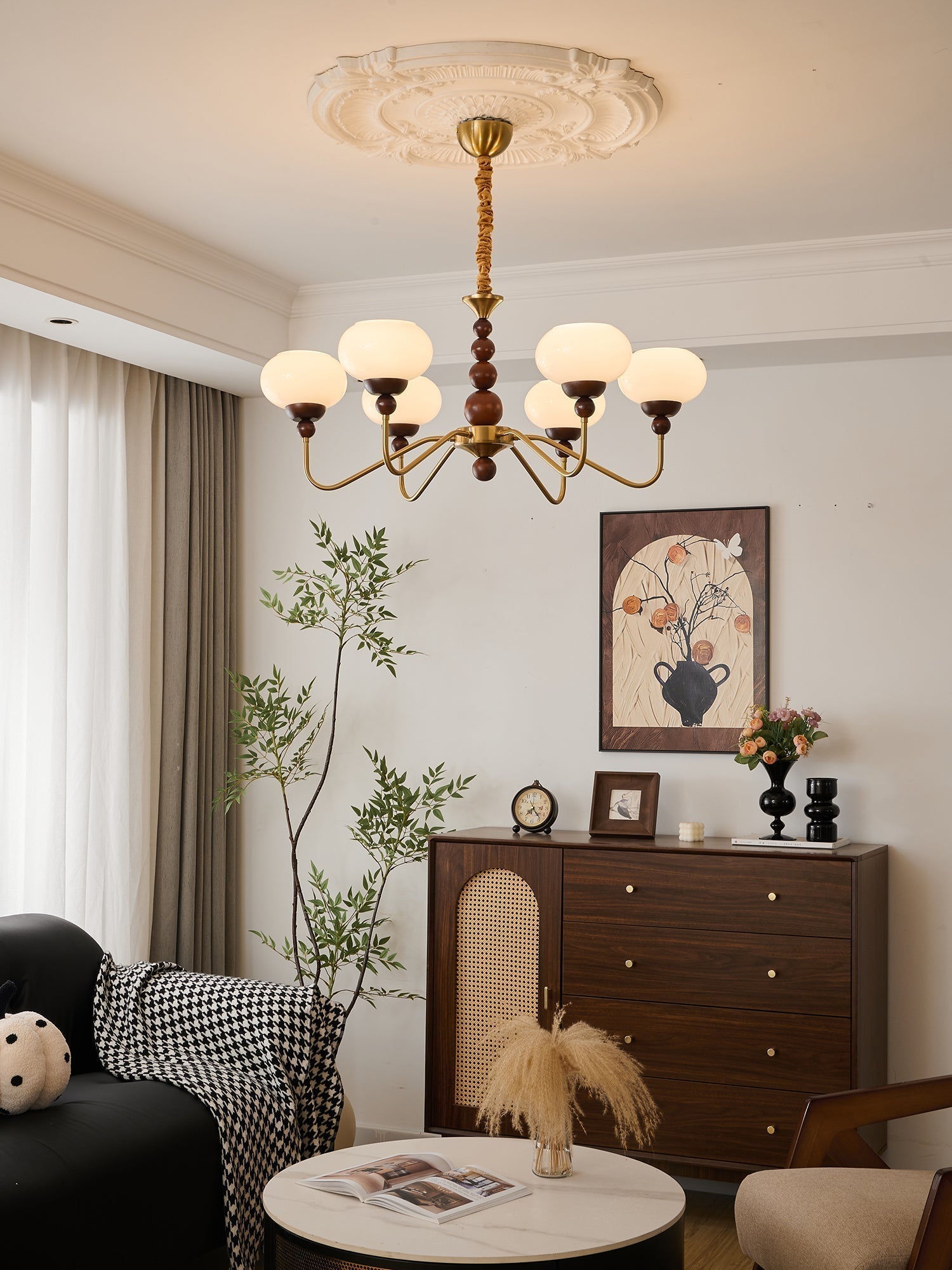 Lustra Kronleuchter Glas Holz Messing Modern 6-Licht-Letslighting