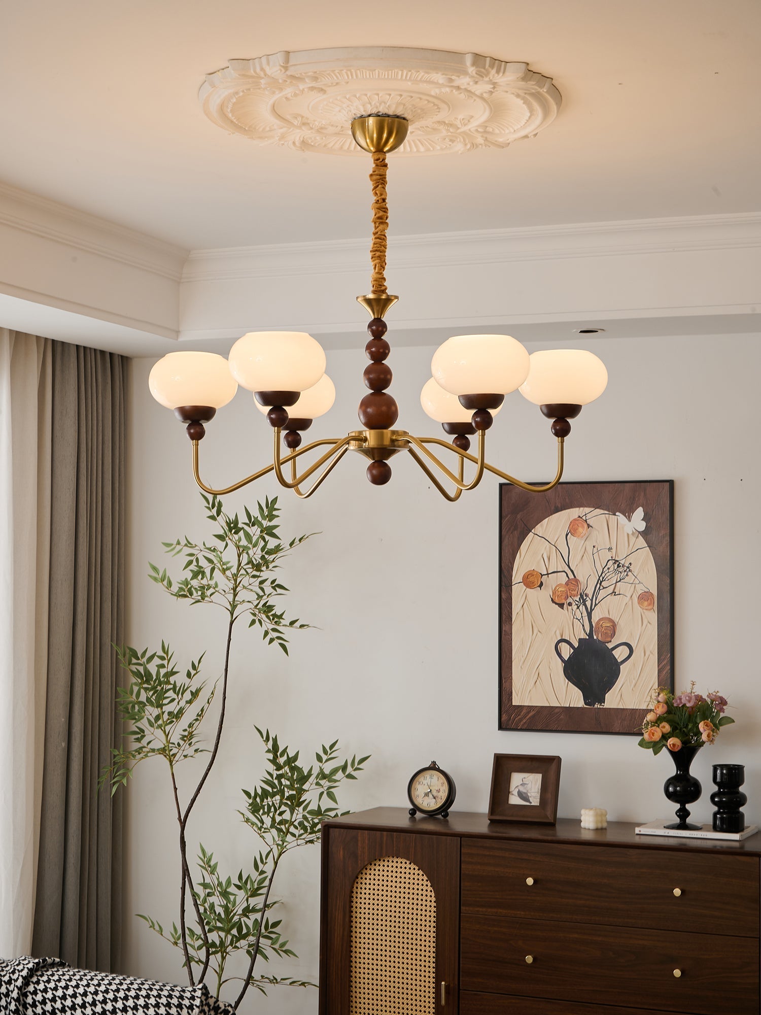 Lustra Kronleuchter Glas Holz Messing Modern 6-Licht-Letslighting