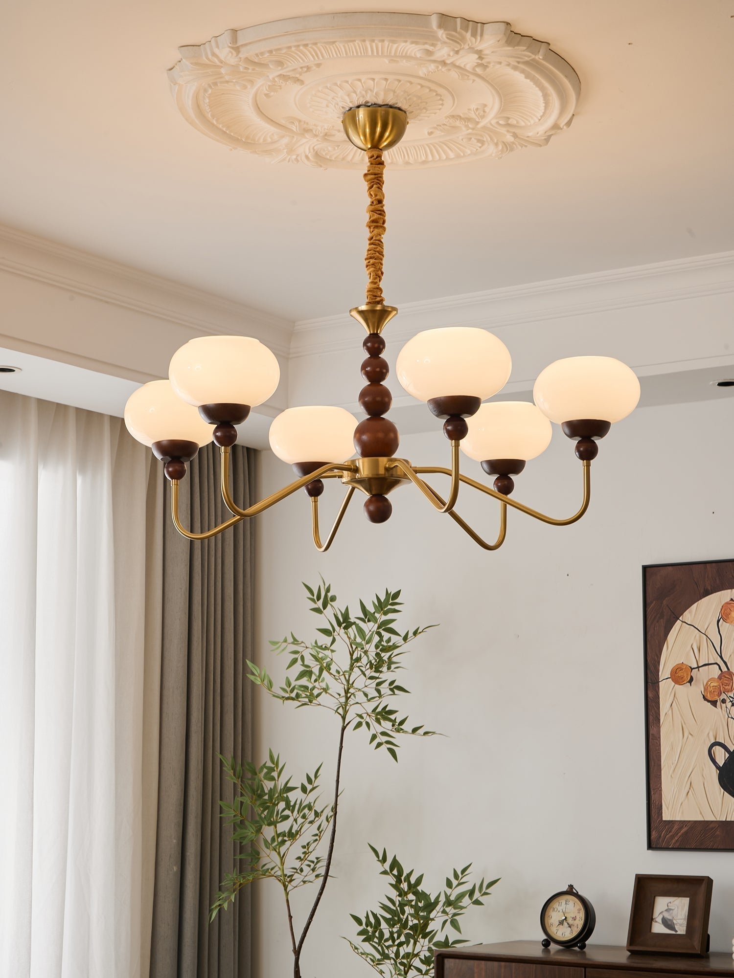 Lustra Kronleuchter Glas Holz Messing Modern 6-Licht-Letslighting