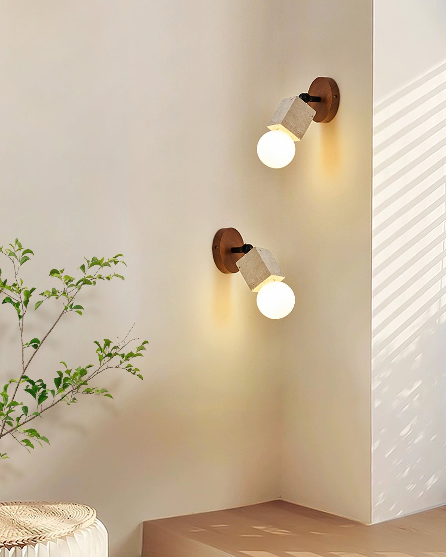 Ritta Cute Travertine Wall Lamp Wood Plate - Letslighting