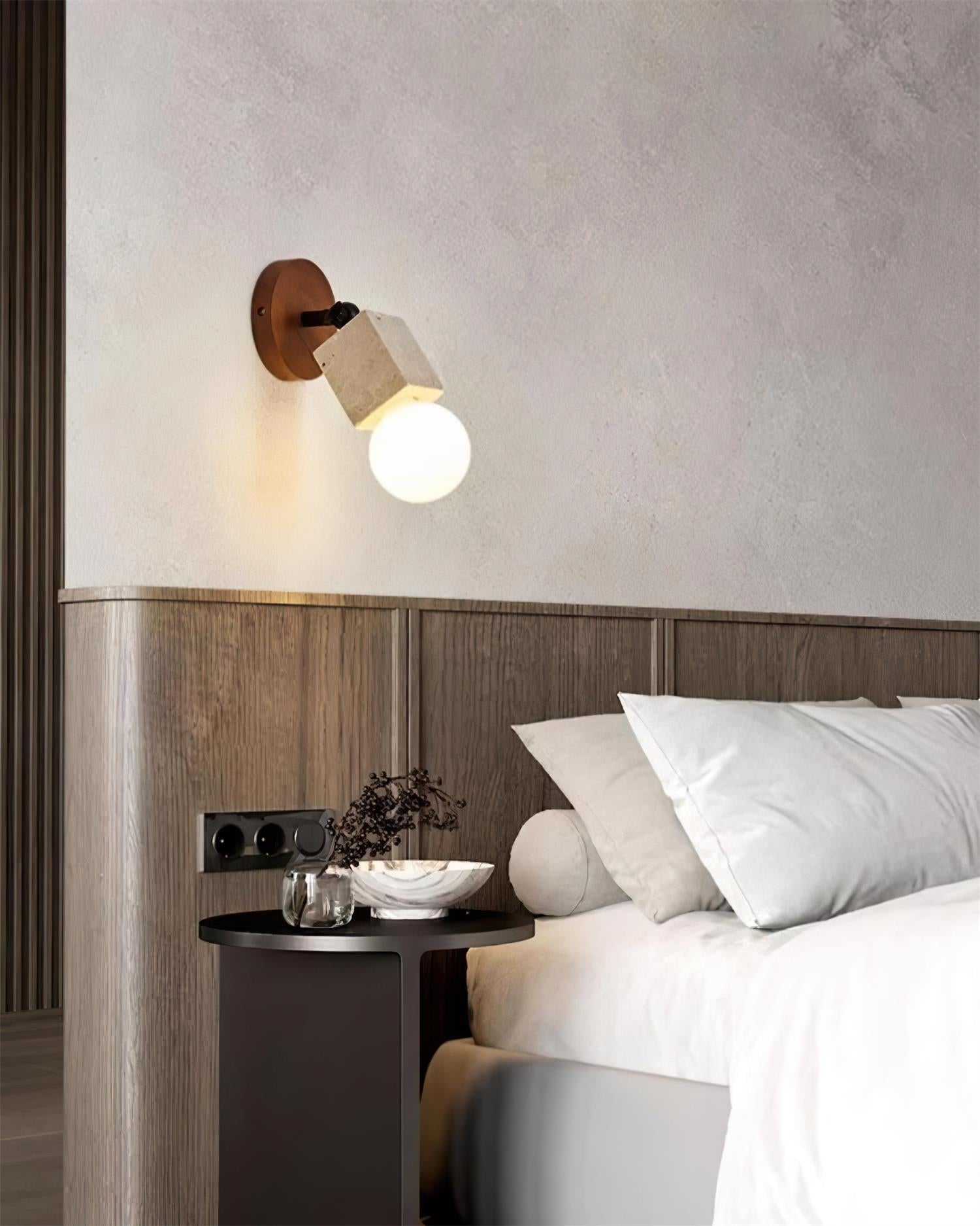 Ritta Cute Travertine Wall Lamp Wood Plate - Letslighting