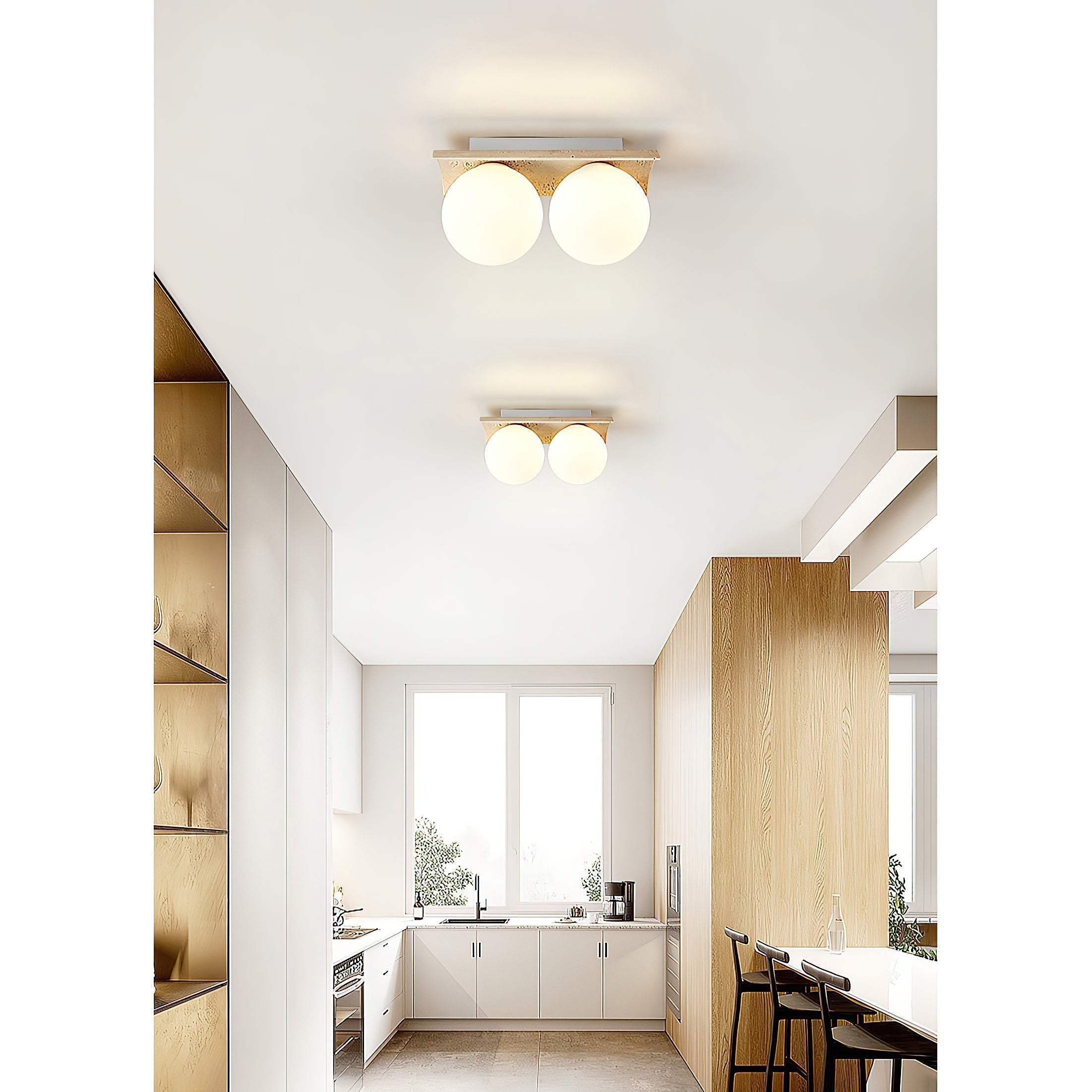 Bianca Globe Modern Minimalist Travertine Glass Ceiling Lamp - Letslighting