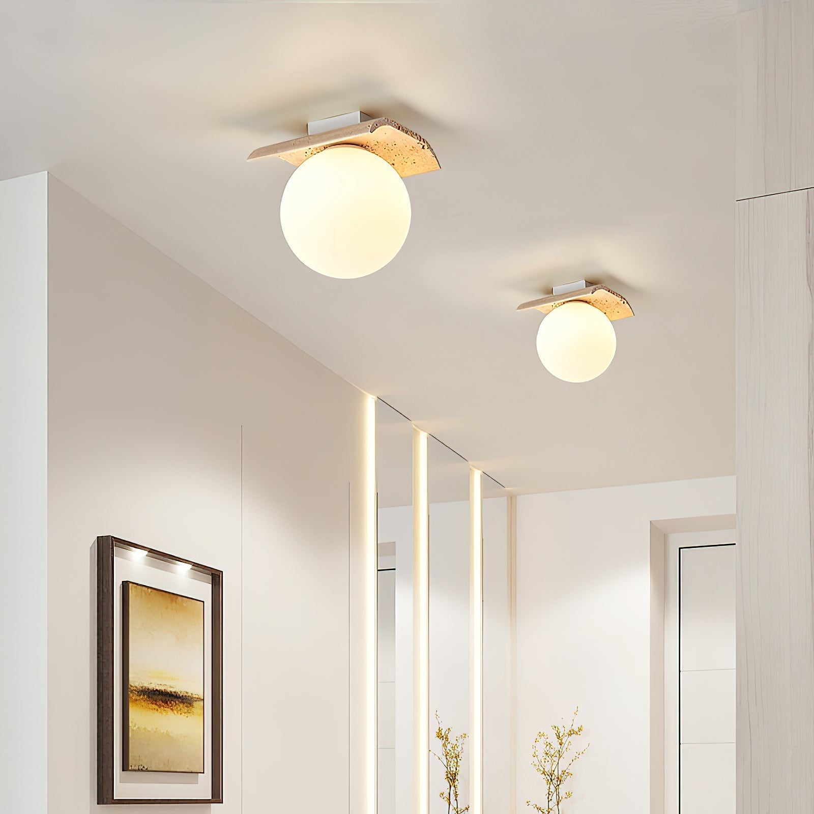 Bianca Globe Modern Minimalist Travertine Glass Ceiling Lamp - Letslighting