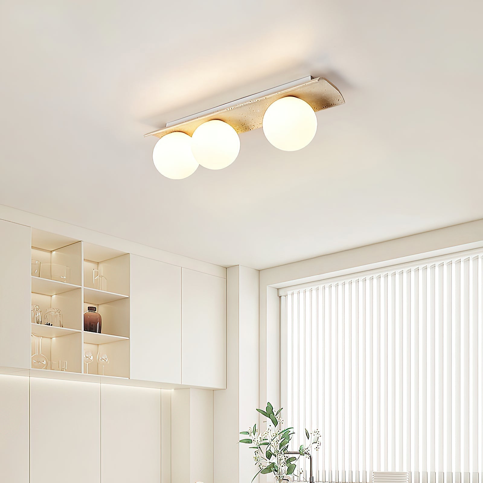 Bianca Globe Modern Minimalist Travertine Glass Ceiling Lamp - Letslighting