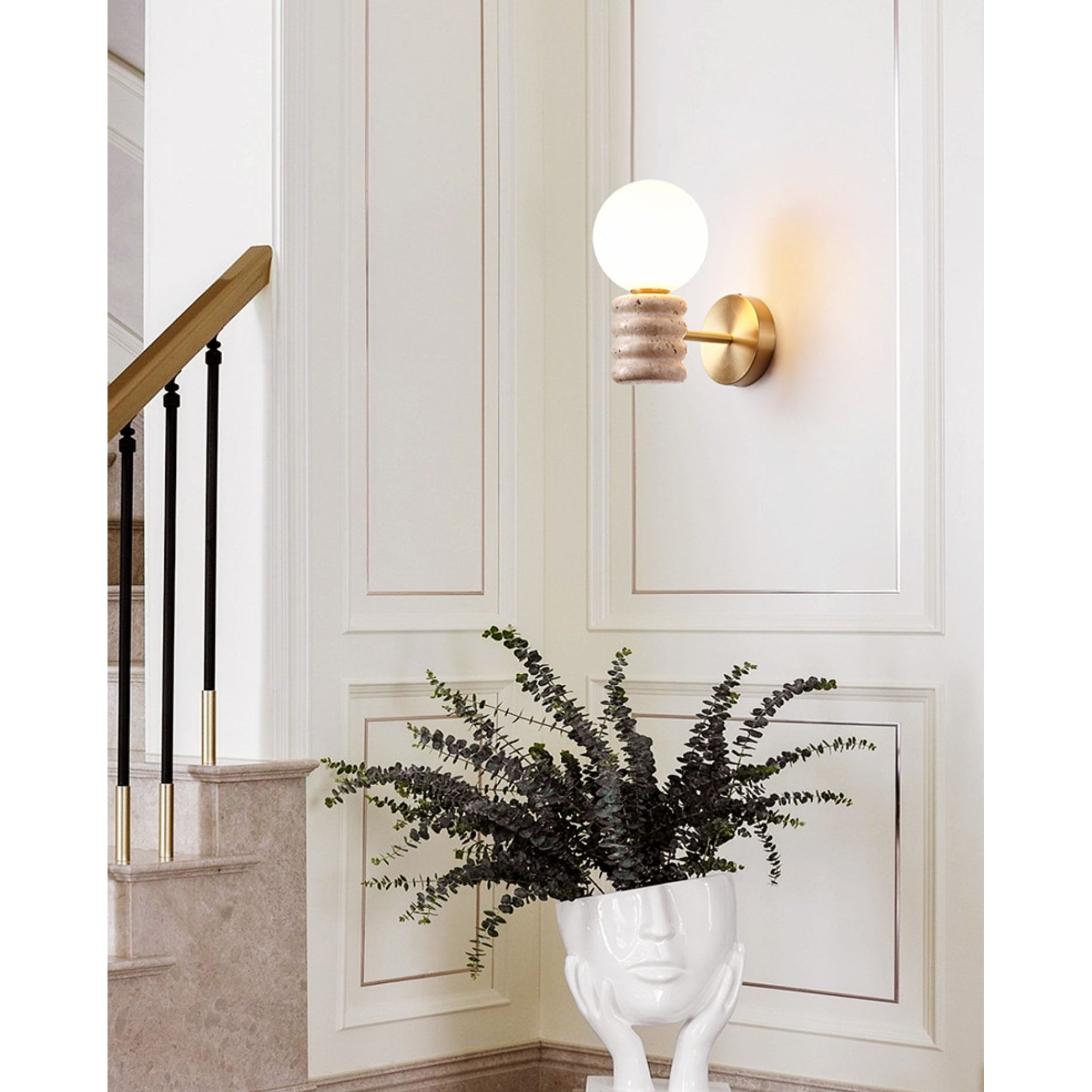 Ljomuvyh Modern Minimalist Travertine Glass Wall Lamp - Letslighting