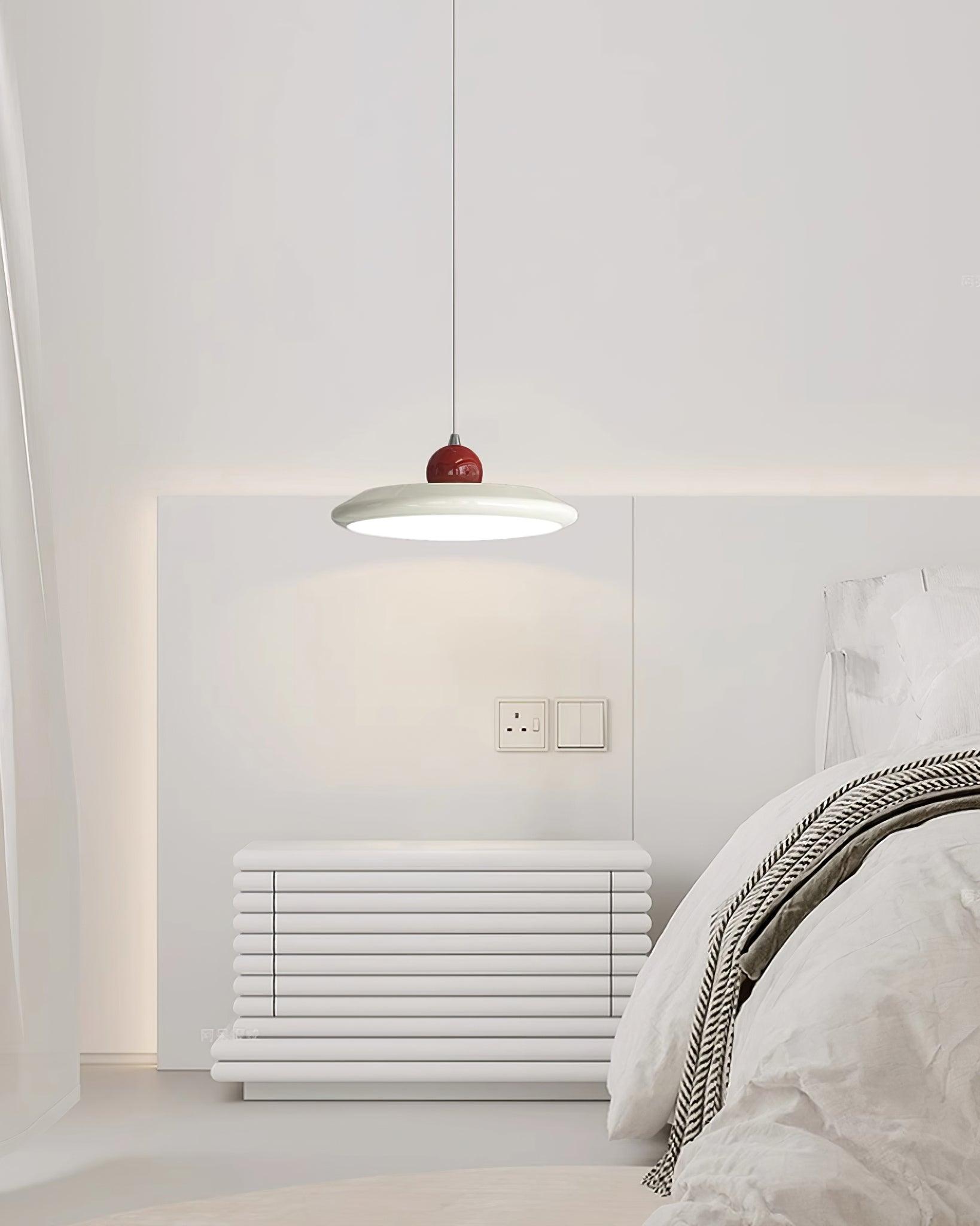 Pendant Lamp White Disc Green Trim Red Bold - Letslighting