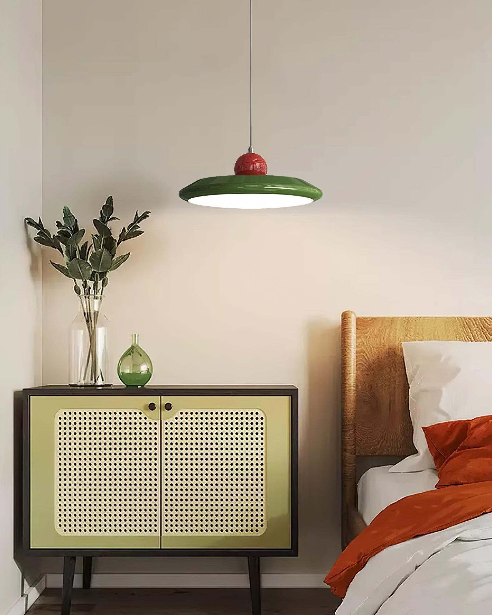 Pendant Lamp White Disc Green Trim Red Bold - Letslighting