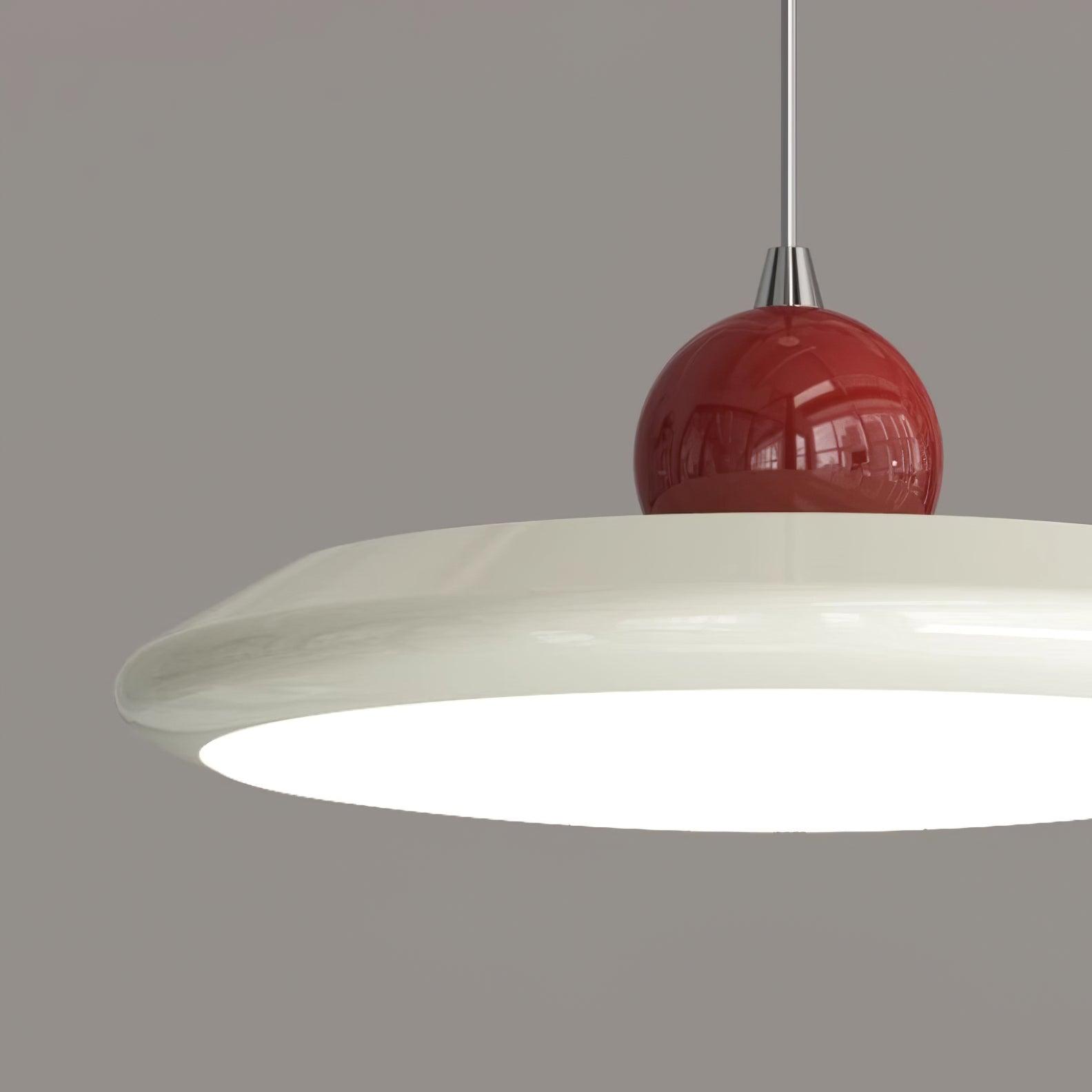 Pendant Lamp White Disc Green Trim Red Bold - Letslighting