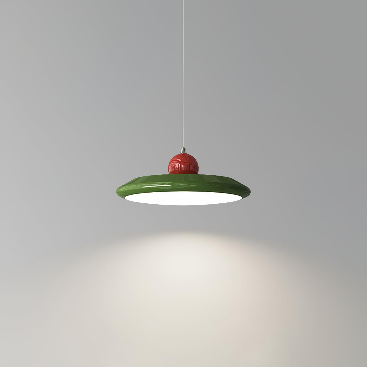 Pendant Lamp White Disc Green Trim Red Bold - Letslighting