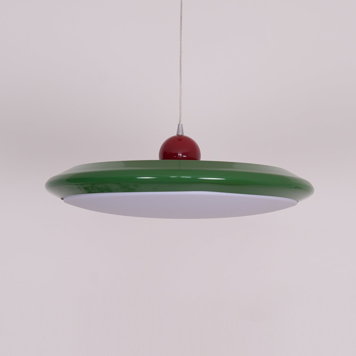 Pendant Lamp White Disc Green Trim Red Bold - Letslighting