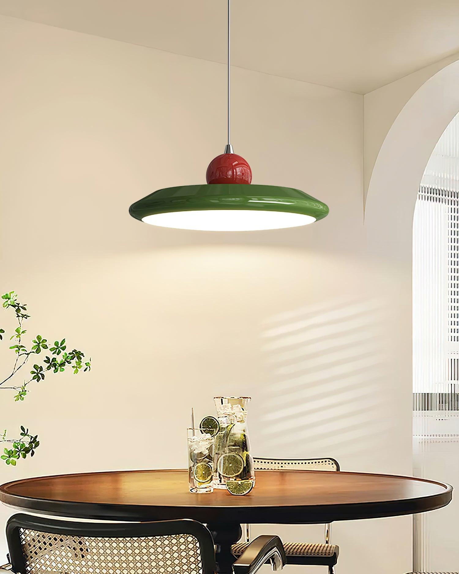 Pendant Lamp White Disc Green Trim Red Bold - Letslighting