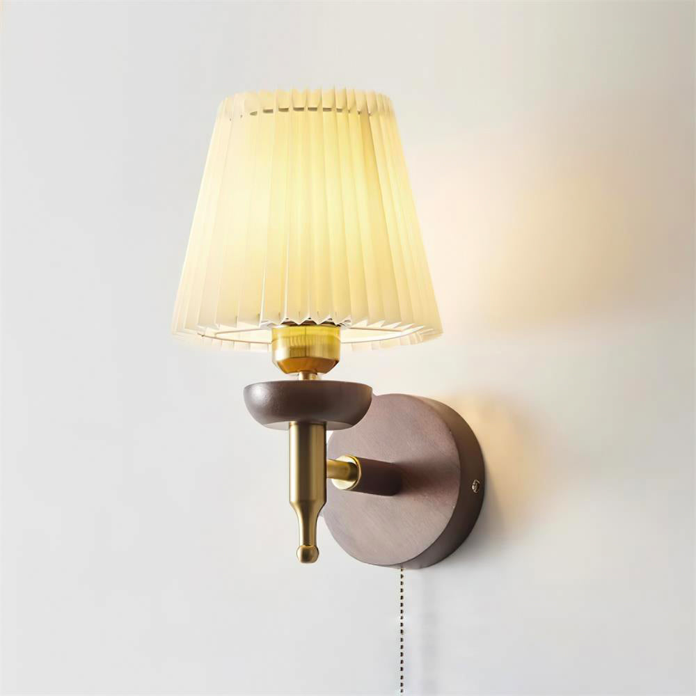 Wall Lamp Fabric Shade Modern Classic Gold Walnut Sconce Bedroom-Letslighting
