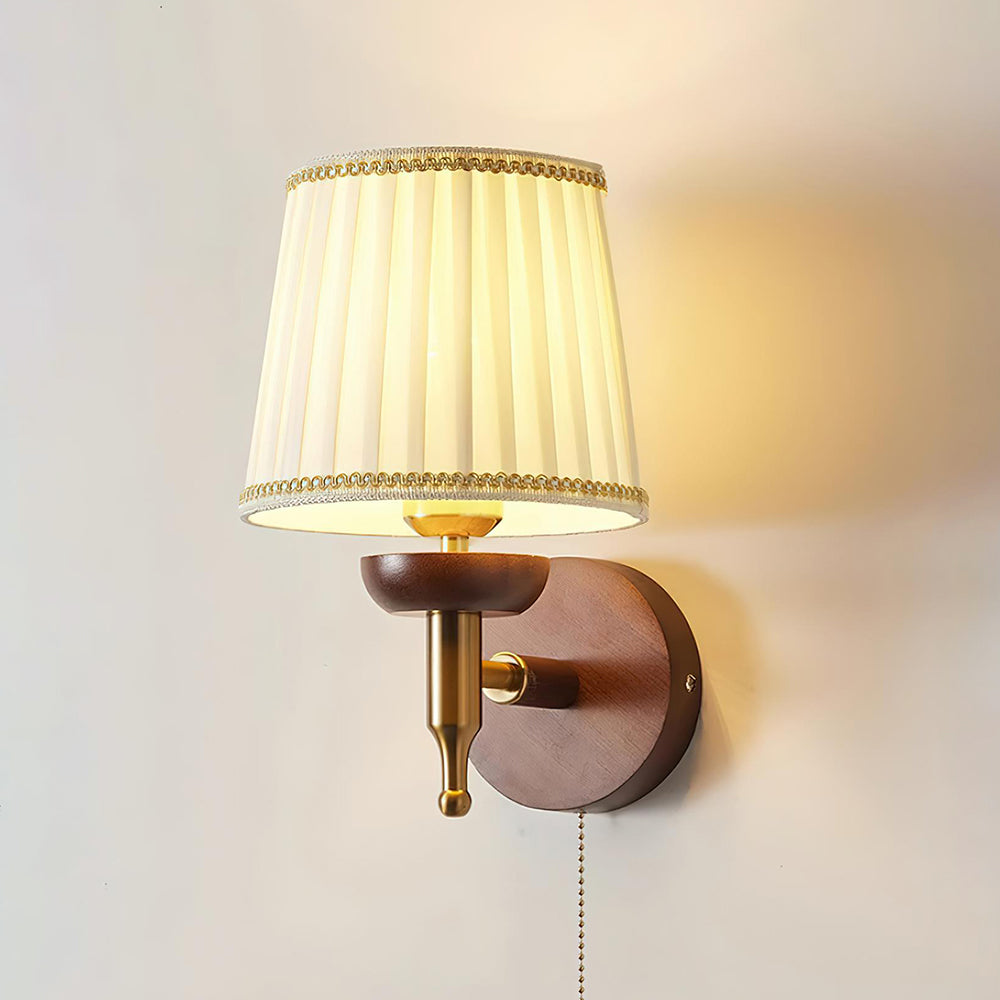Wall Lamp Fabric Shade Modern Classic Gold Walnut Sconce Bedroom-Letslighting