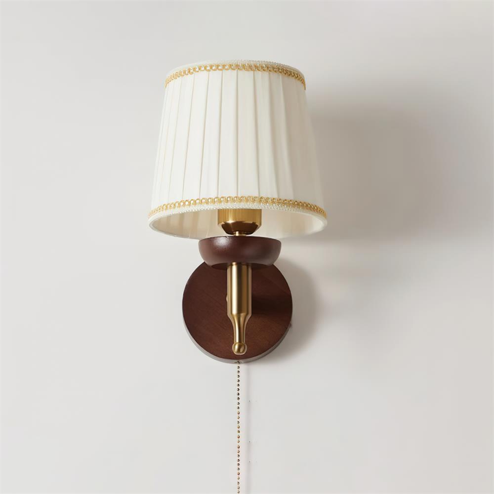 Wall Lamp Fabric Shade Modern Classic Gold Walnut Sconce Bedroom-Letslighting
