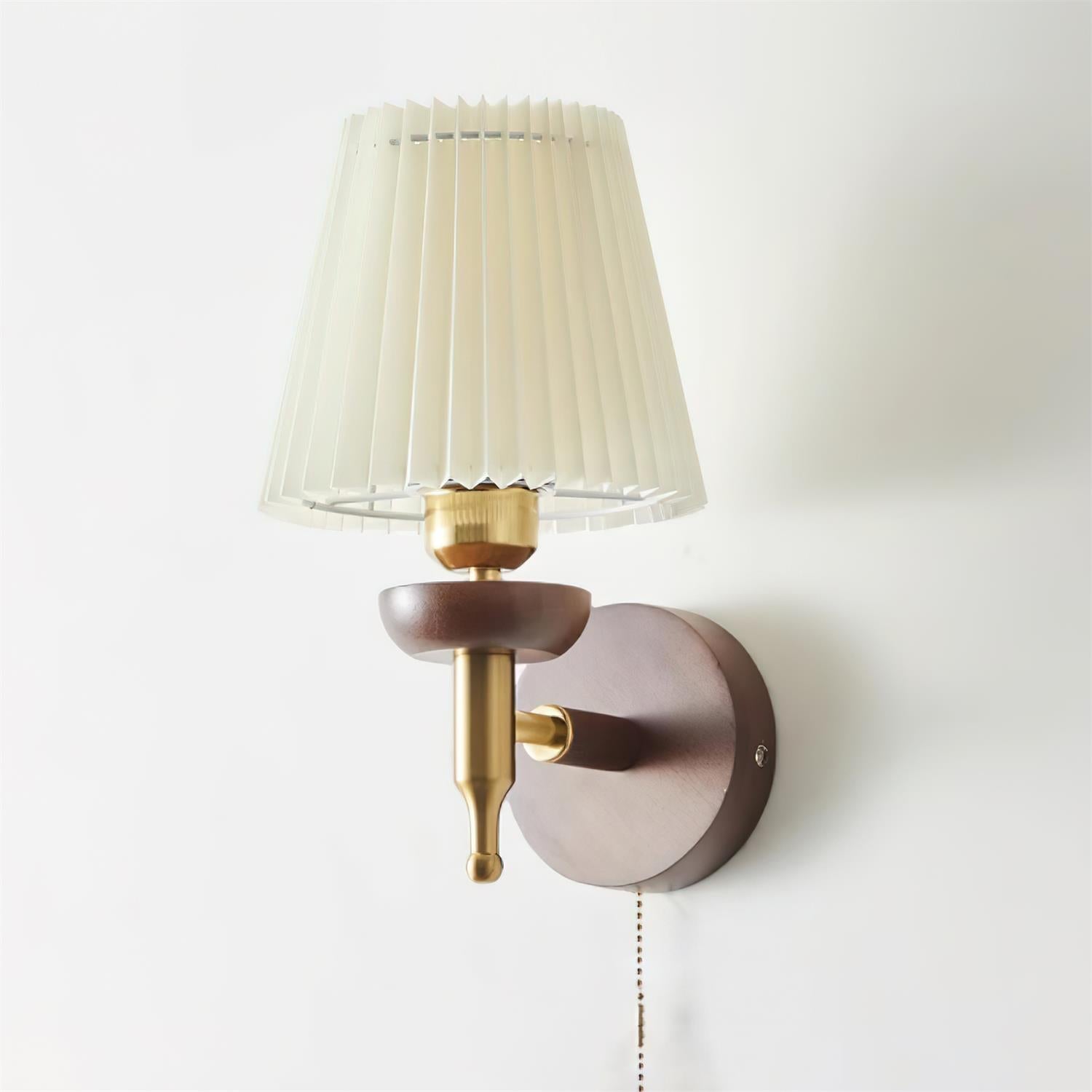 Wall Lamp Fabric Shade Modern Classic Gold Walnut Sconce Bedroom-Letslighting