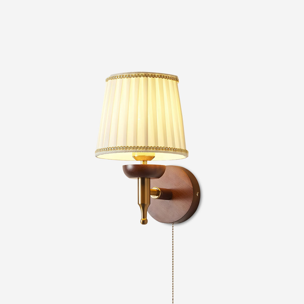 Wall Lamp Fabric Shade Modern Classic Gold Walnut Sconce Bedroom-Letslighting