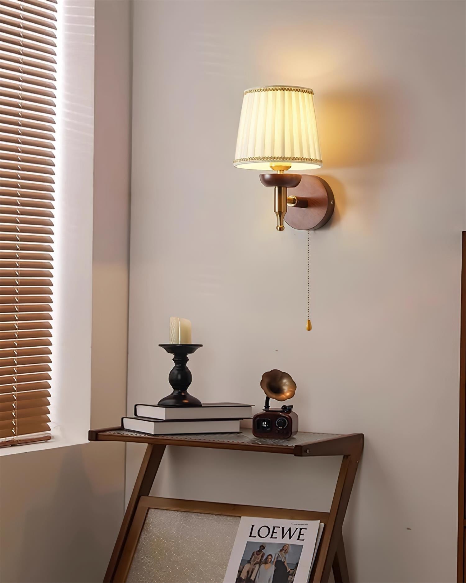 Wall Lamp Fabric Shade Modern Classic Gold Walnut Sconce Bedroom-Letslighting