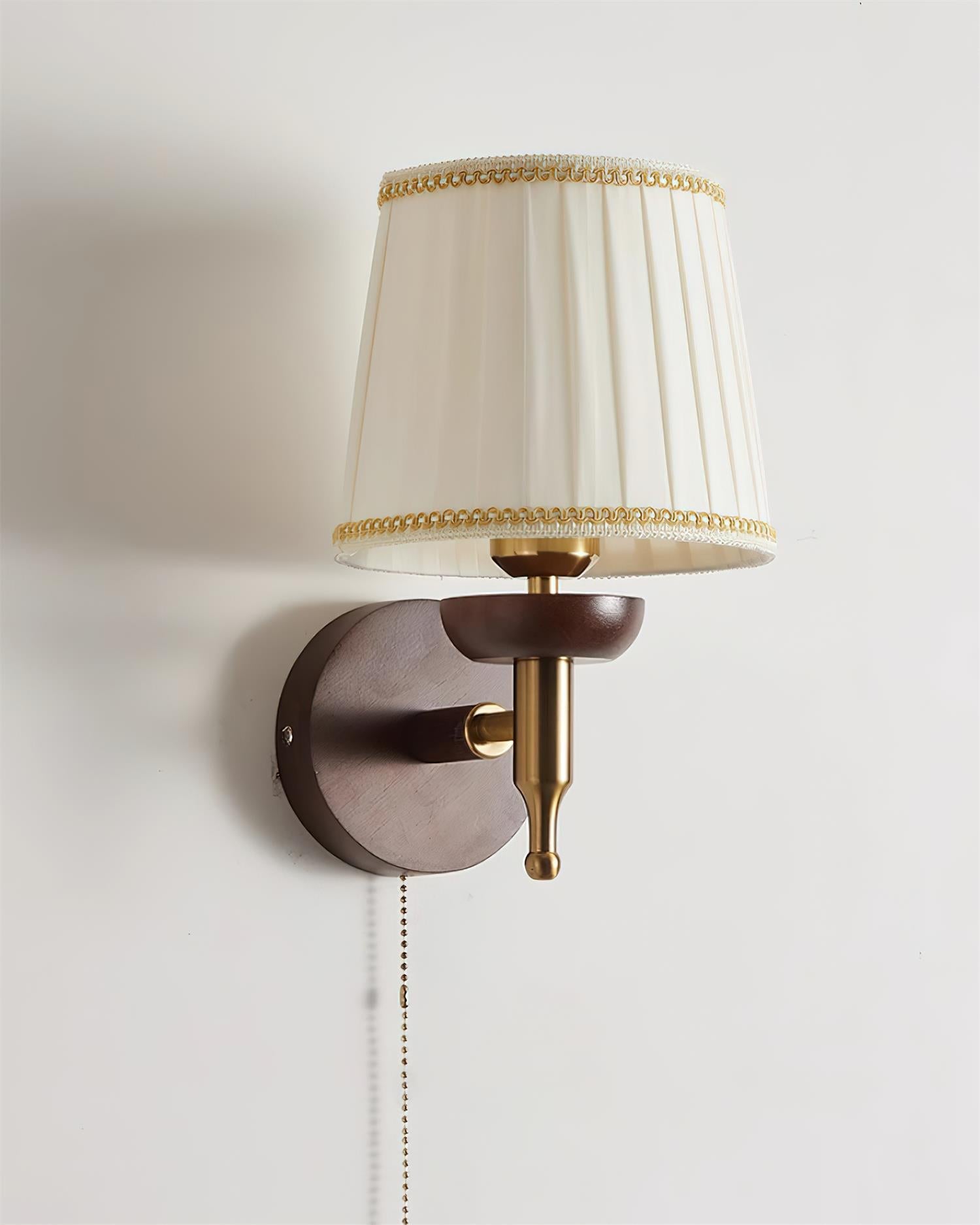 Wall Lamp Fabric Shade Modern Classic Gold Walnut Sconce Bedroom-Letslighting
