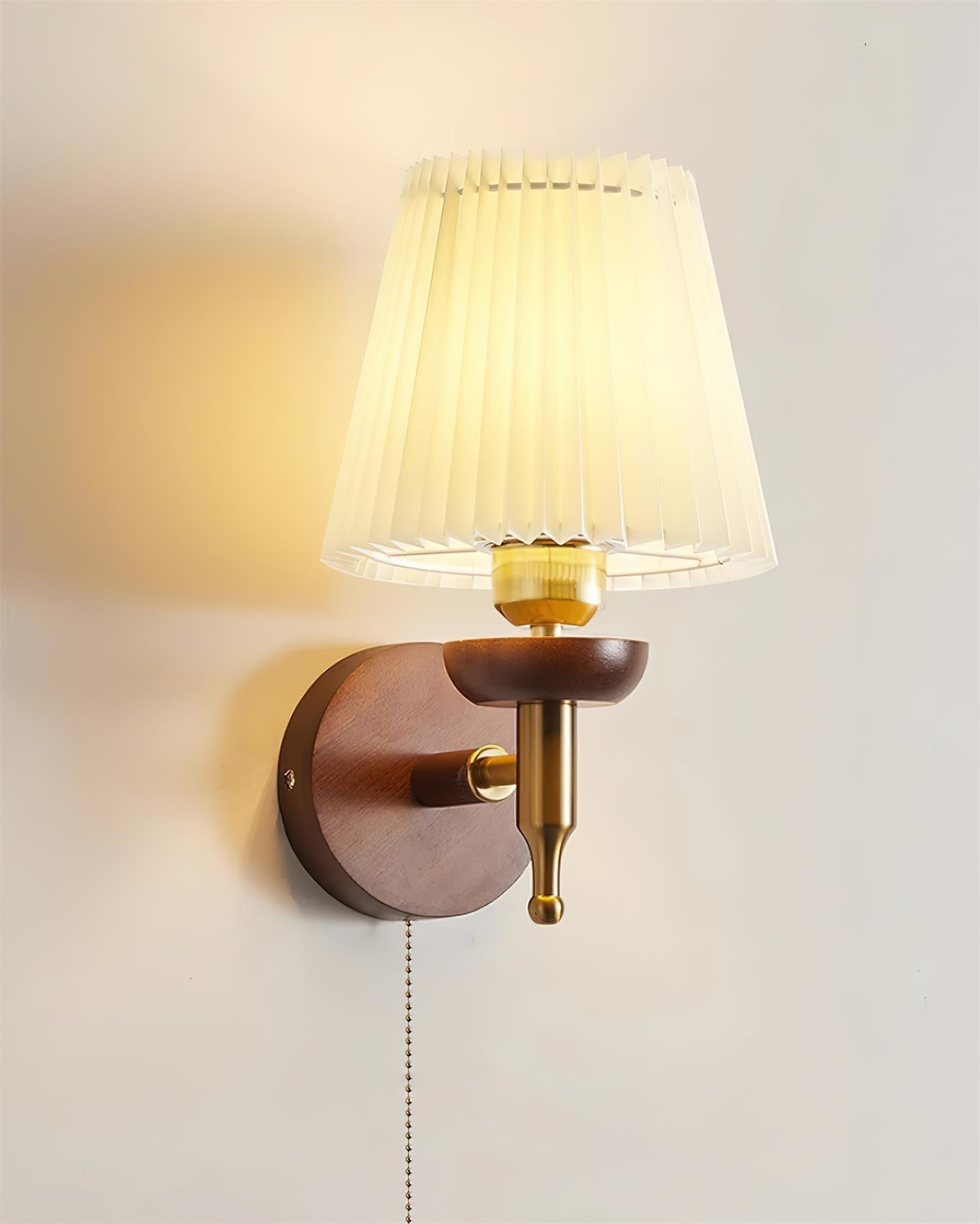 Wall Lamp Fabric Shade Modern Classic Gold Walnut Sconce Bedroom-Letslighting