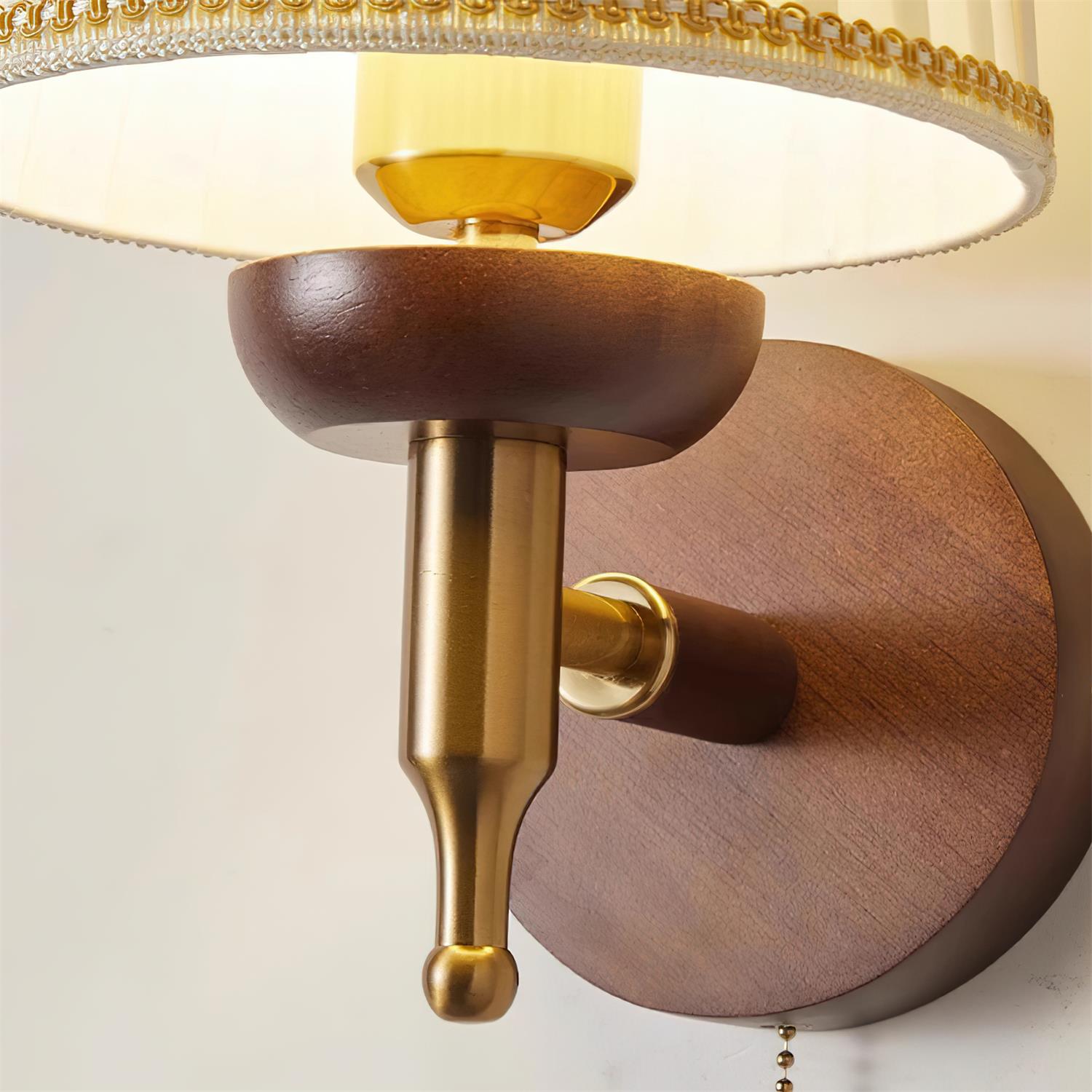 Wall Lamp Fabric Shade Modern Classic Gold Walnut Sconce Bedroom-Letslighting