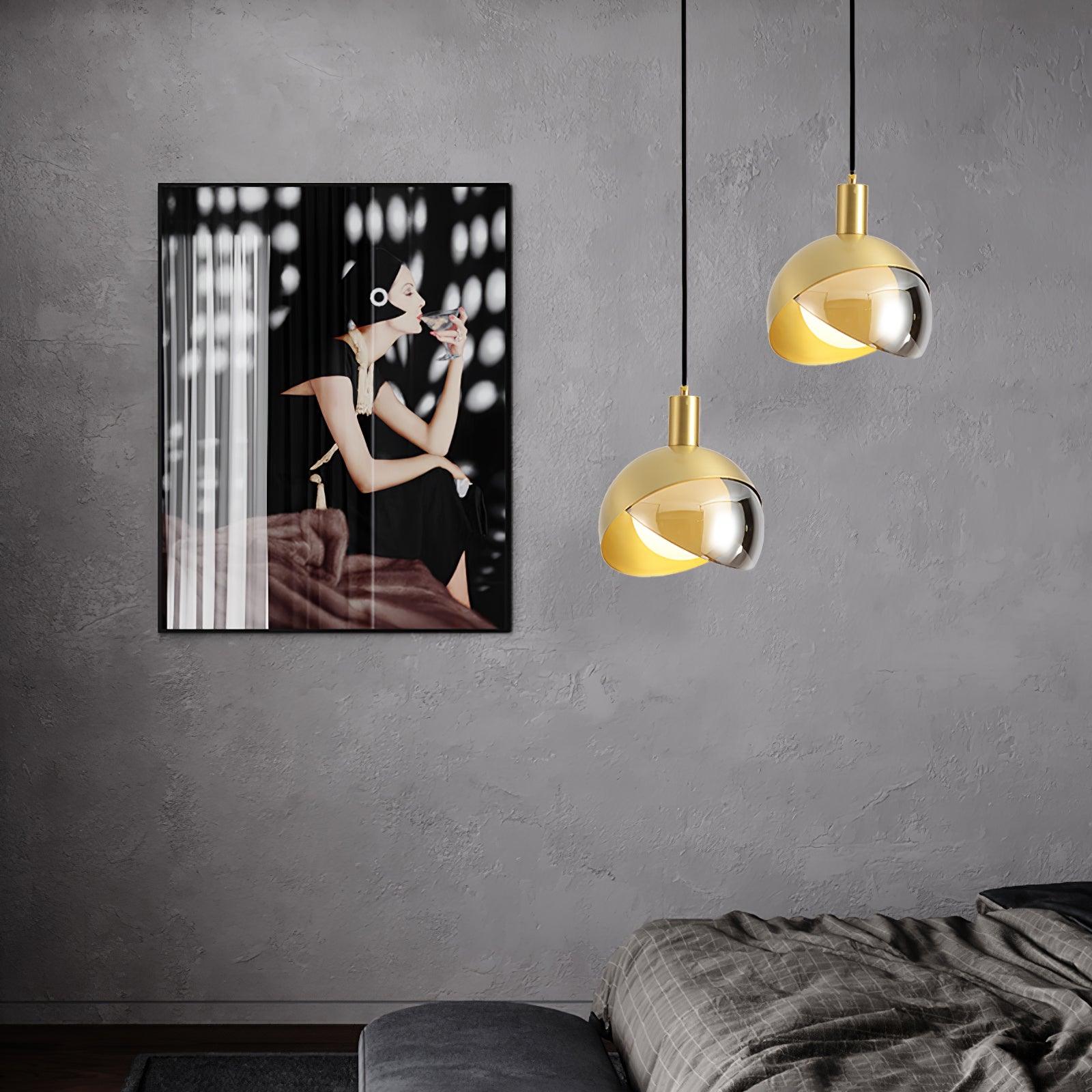 Solara Pendelleuchte Messing Glas Halbkugel Mid-Century-Letslighting
