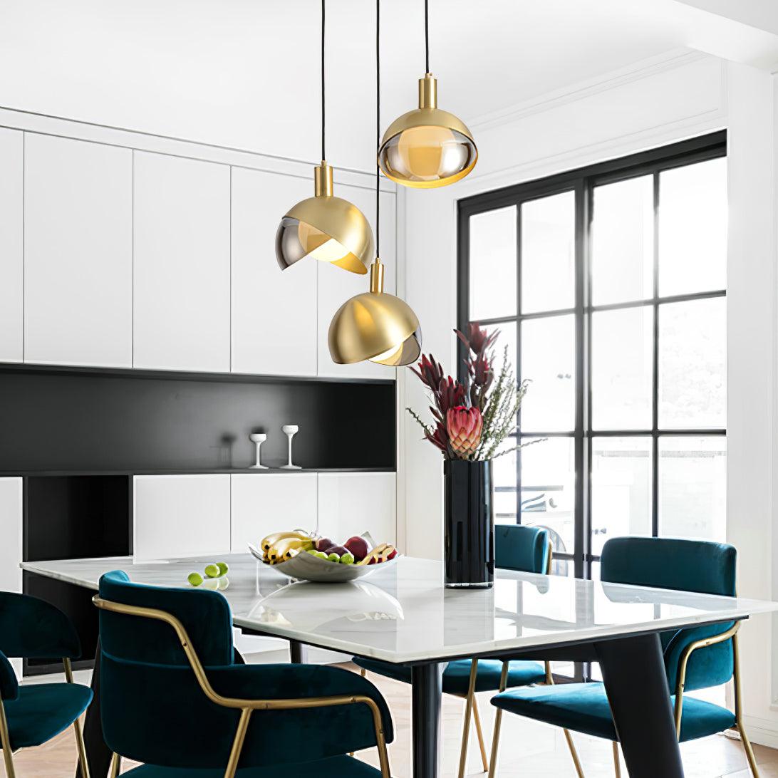 Solara Pendelleuchte Messing Glas Halbkugel Mid-Century-Letslighting
