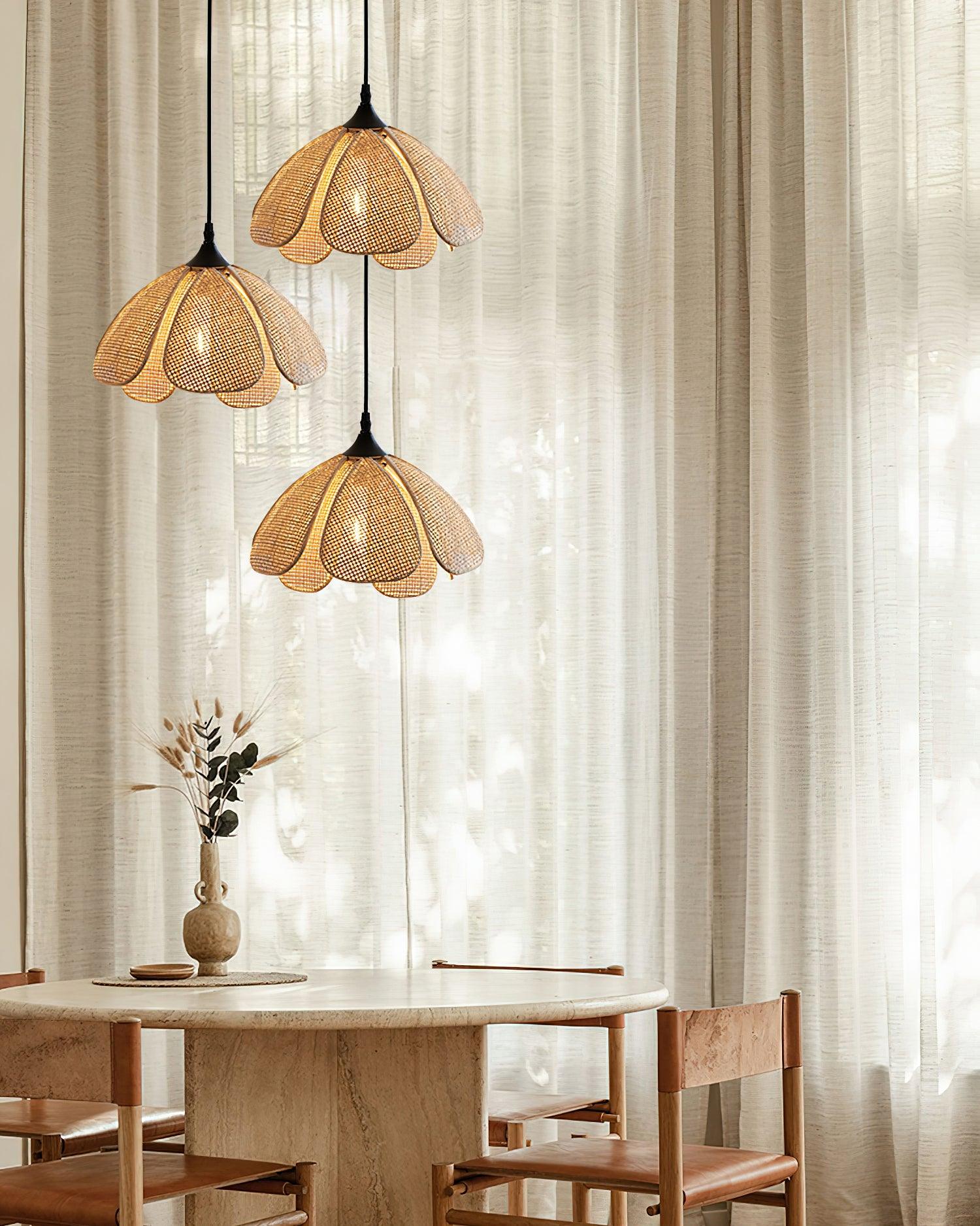 Eurvinel Elegance Bloom Rattan Stoff Pendelleuchte-Letslighting