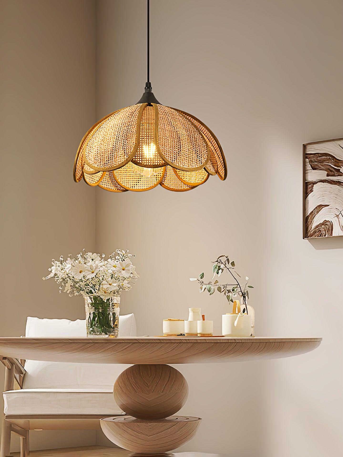 Eurvinel Elegance Bloom Rattan Stoff Pendelleuchte-Letslighting